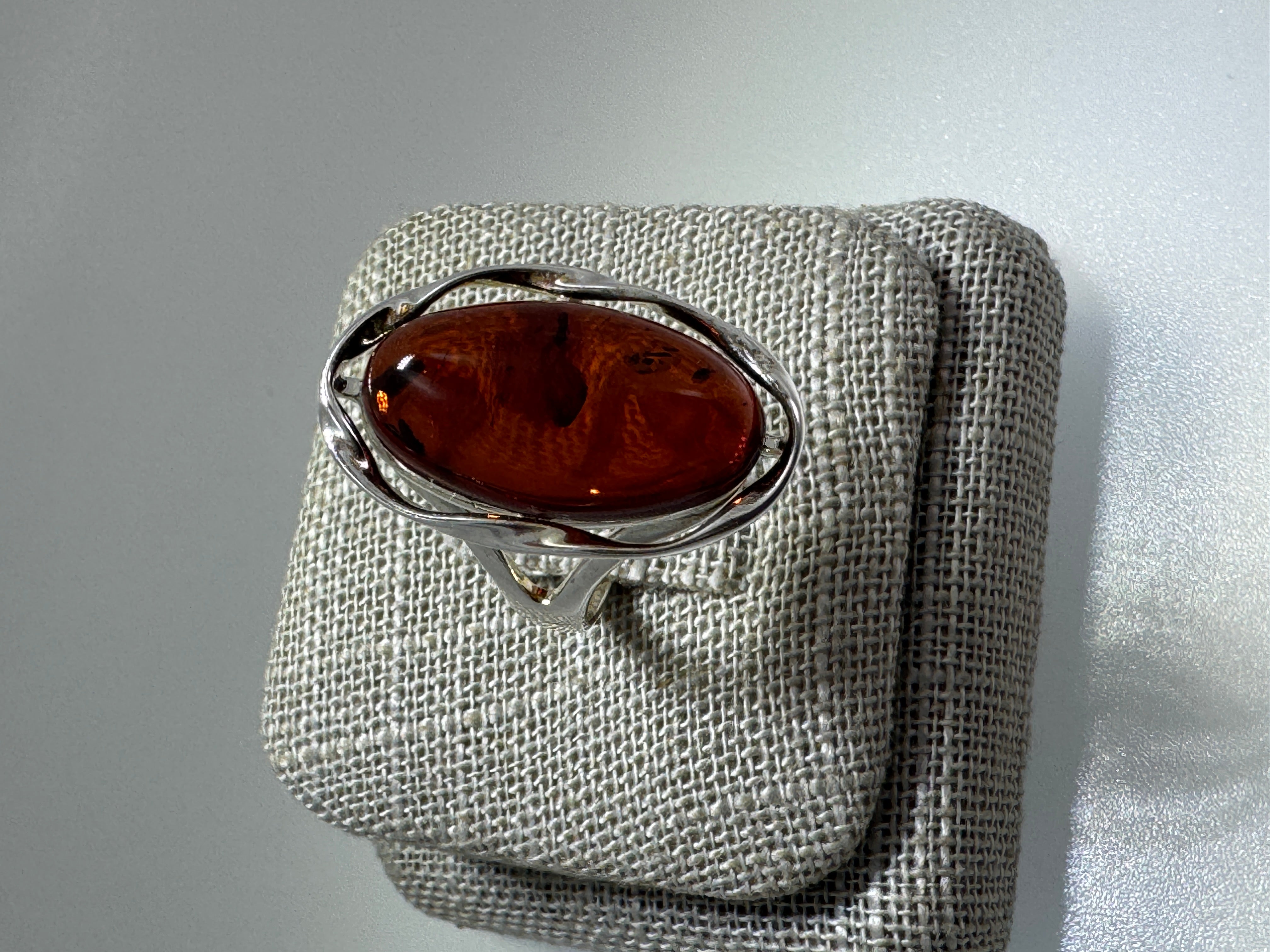 Handmade Sterling Silver Boho Ring with Genuine Baltic Amber