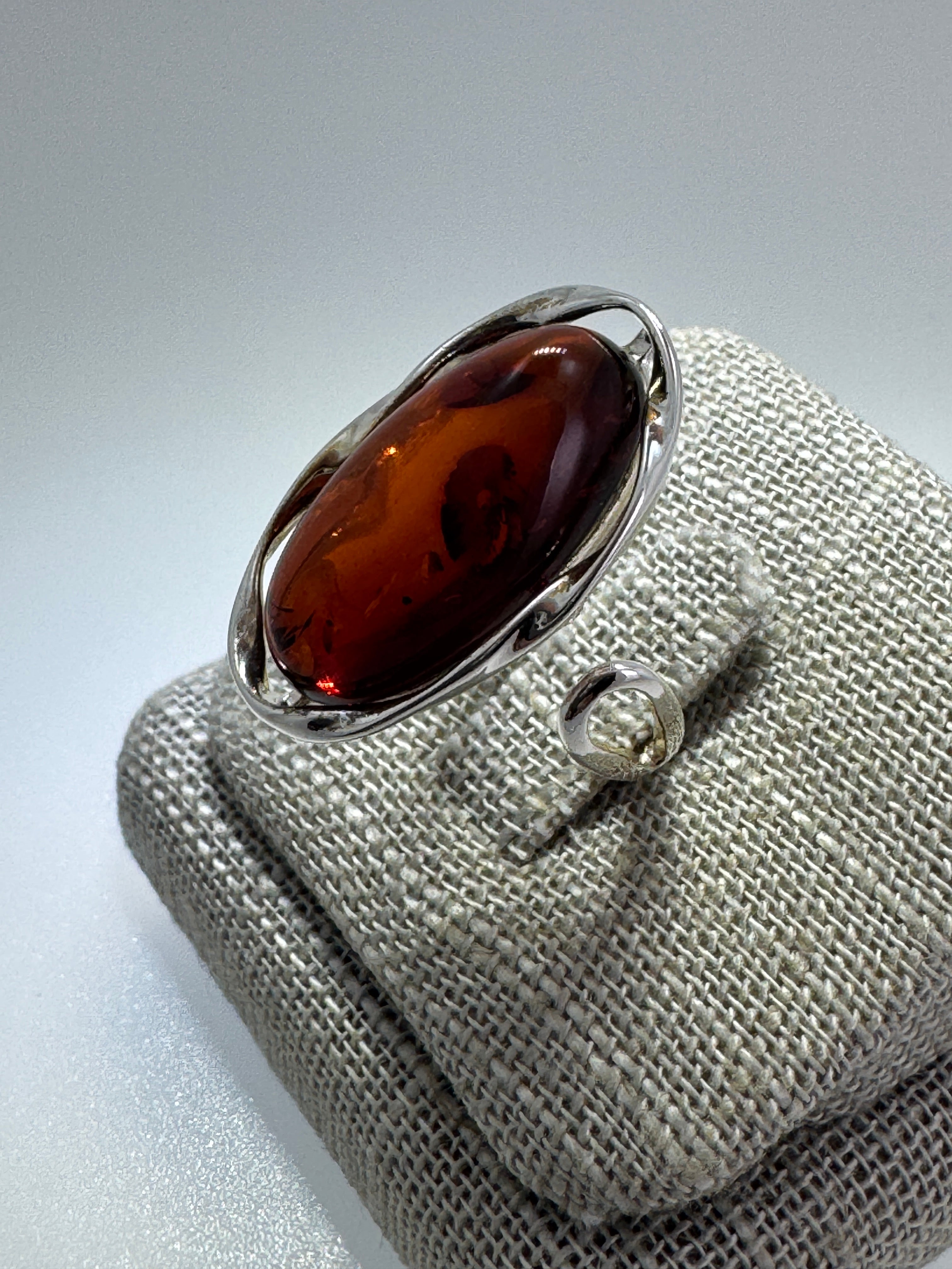 Handmade Sterling Silver Boho Ring with Genuine Baltic Amber