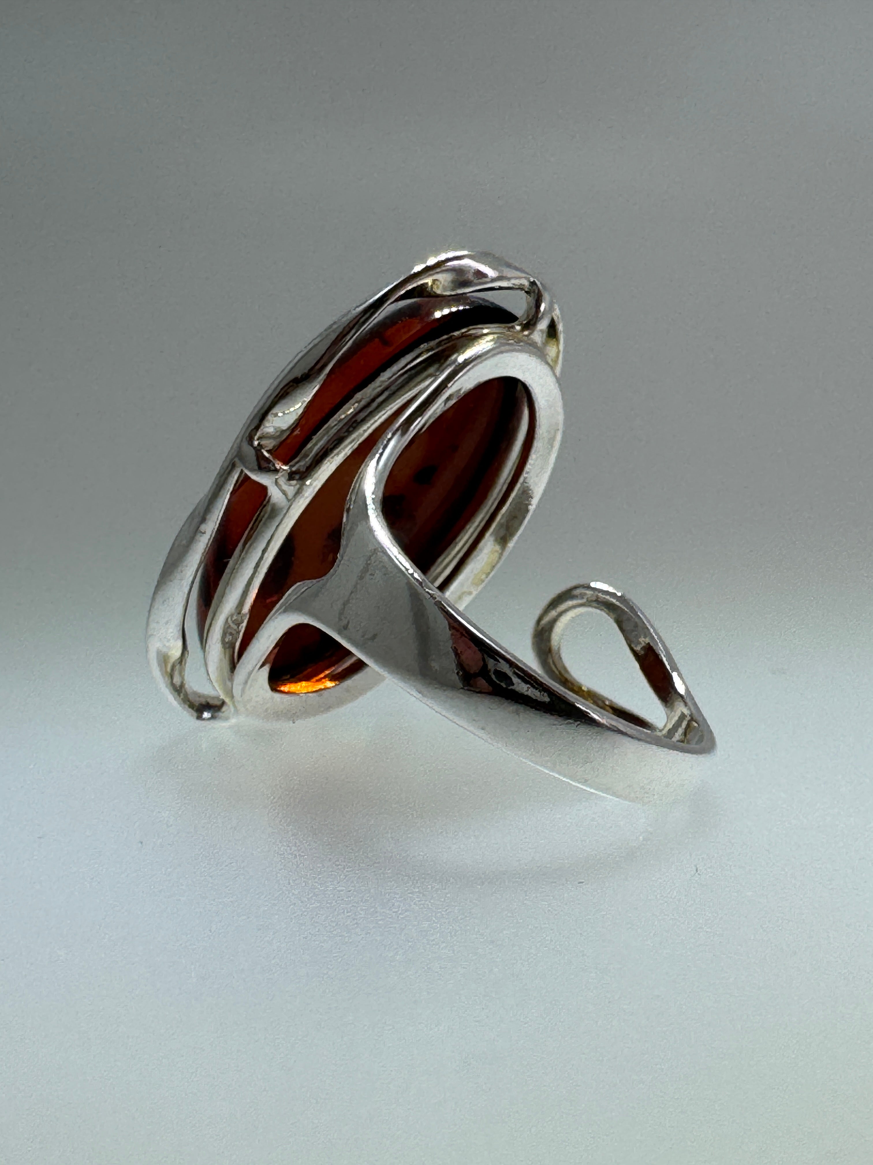 Handmade Sterling Silver Boho Ring with Genuine Baltic Amber