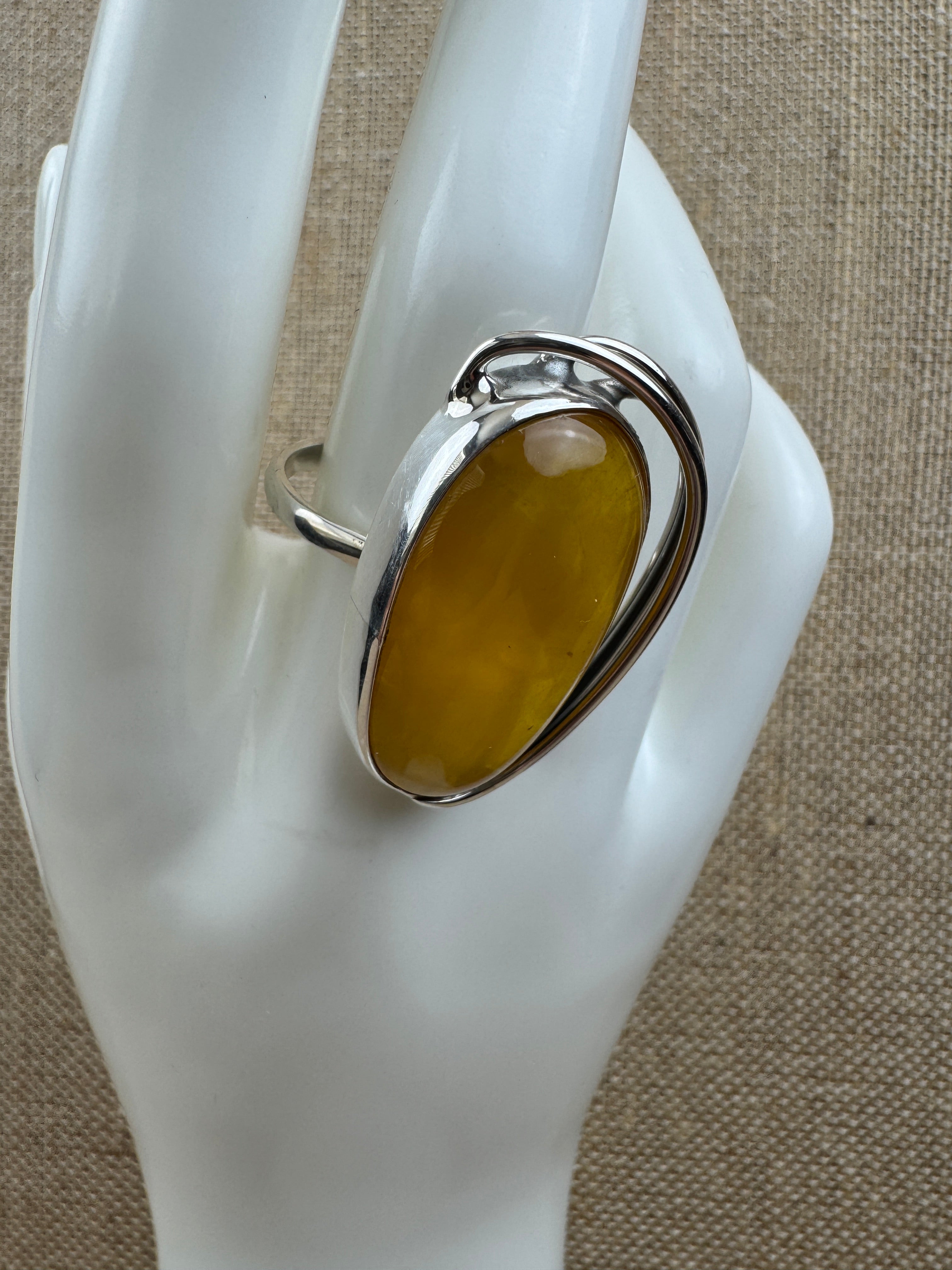 Handmade Sterling Silver Butterscotch Baltic Amber Ring – Adjustable Open Shank Polish Design