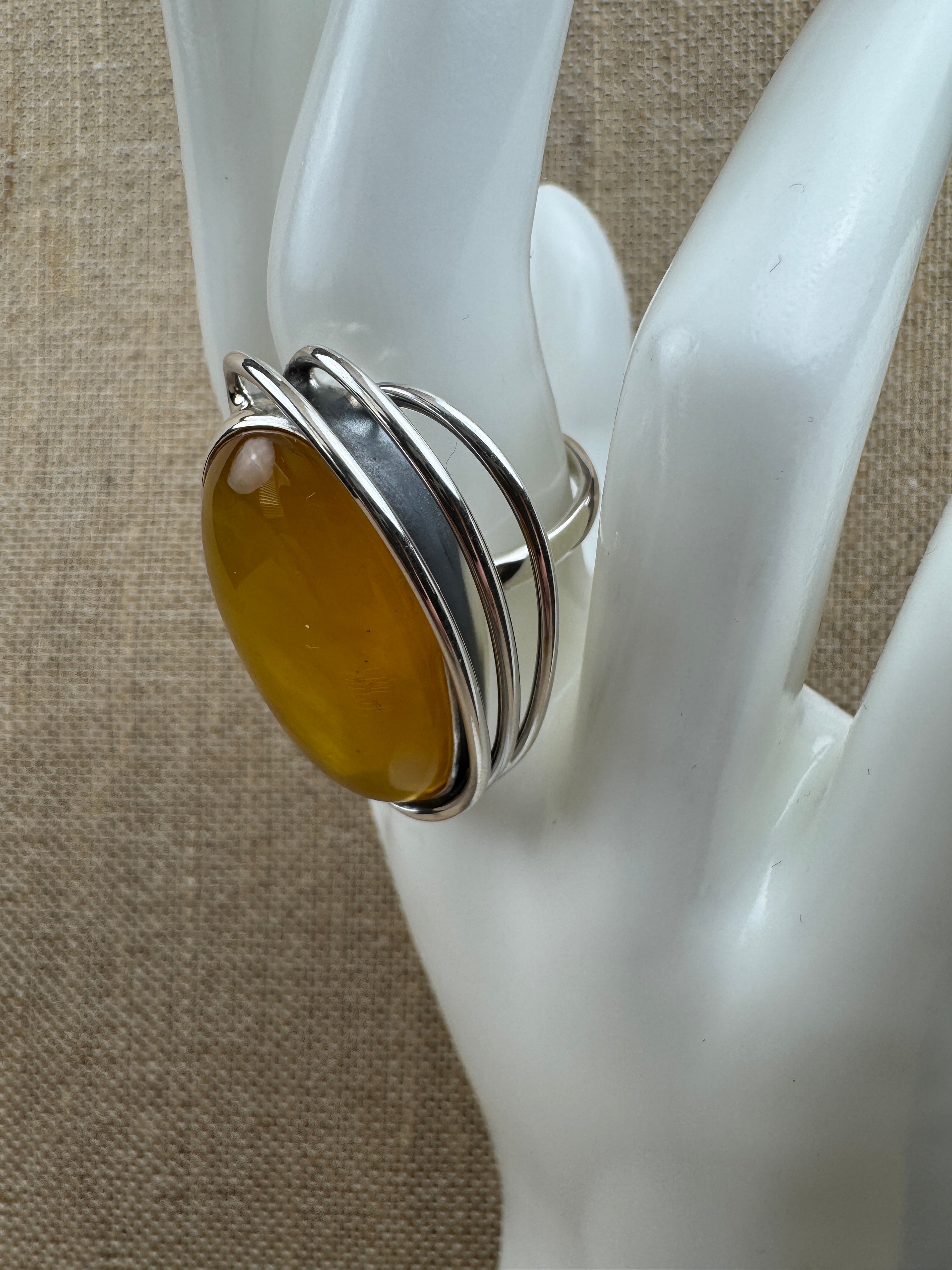 Handmade Sterling Silver Butterscotch Baltic Amber Ring – Adjustable Open Shank Polish Design