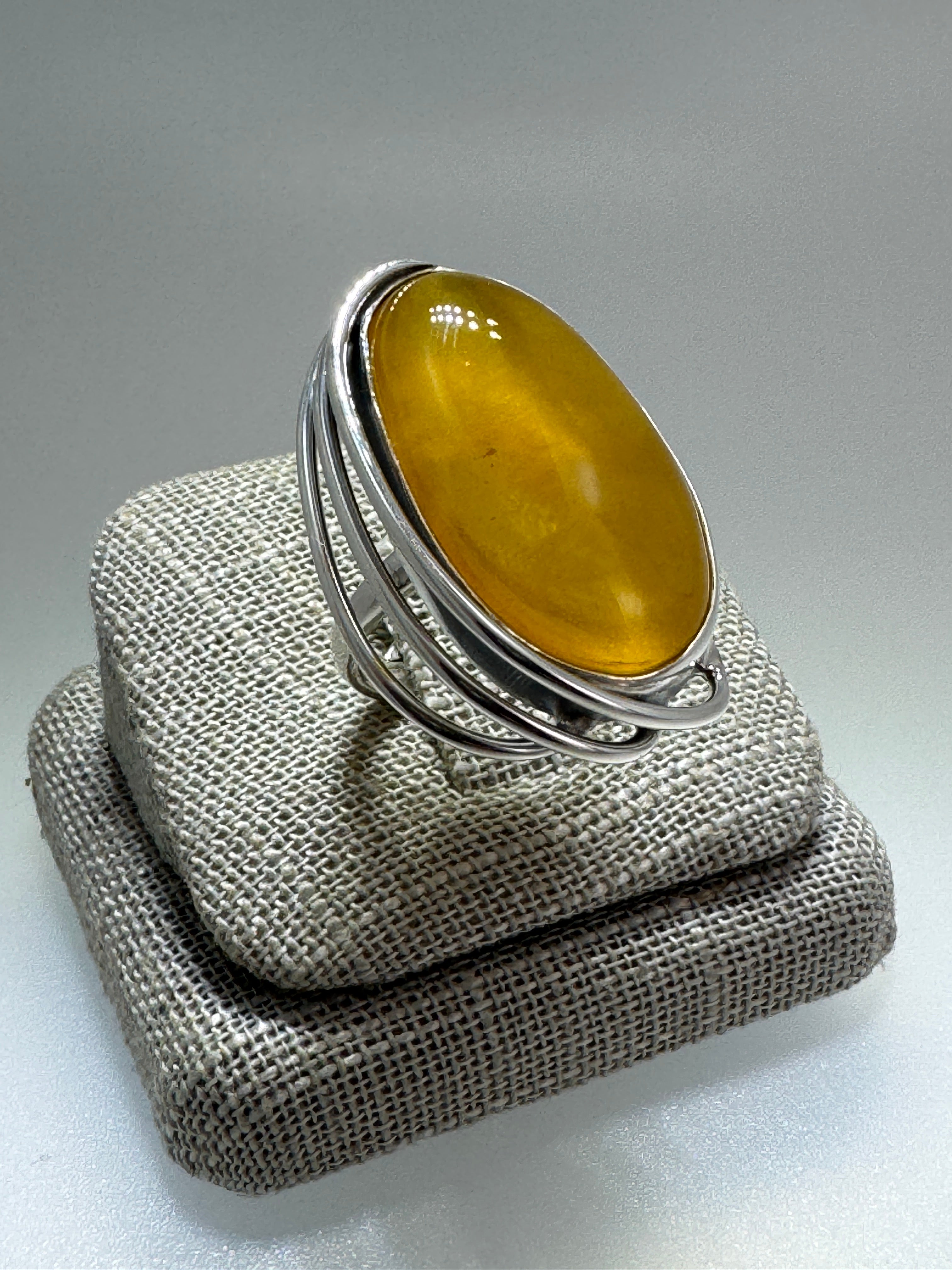 Handmade Sterling Silver Butterscotch Baltic Amber Ring – Adjustable Open Shank Polish Design