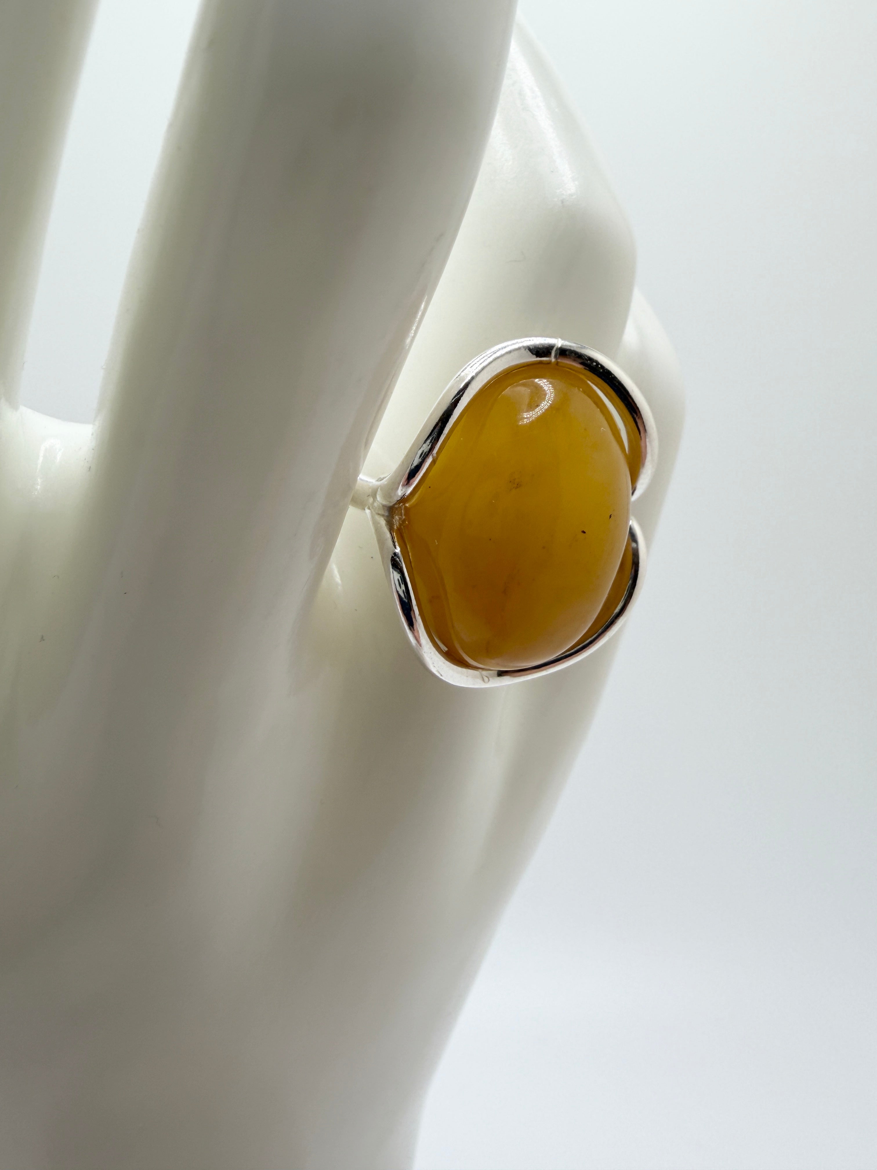Handmade Sterling Silver Butterscotch Baltic Amber Ring – Adjustable Open Shank Polish Design
