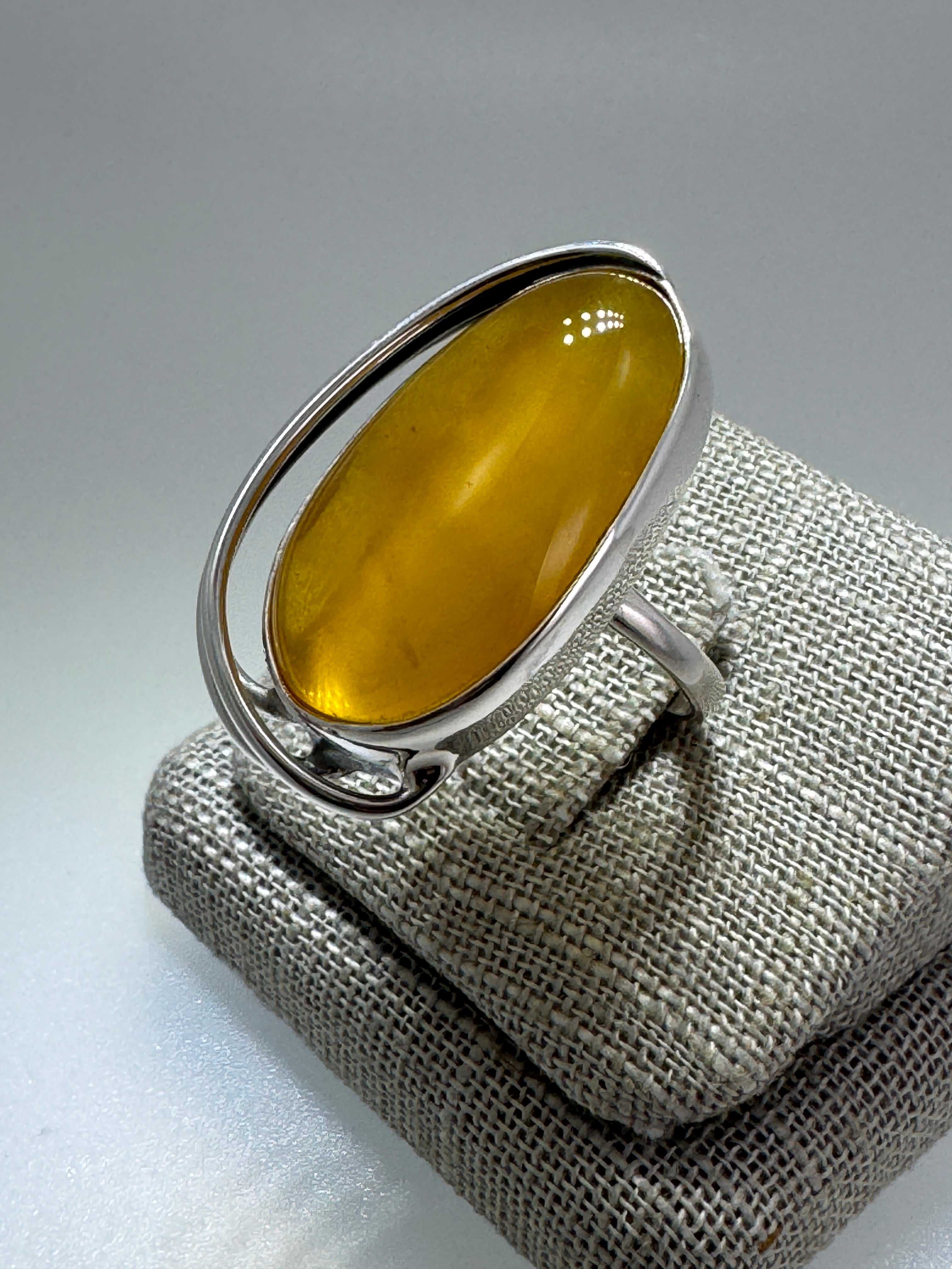 Handmade Sterling Silver Butterscotch Baltic Amber Ring – Adjustable Open Shank Polish Design