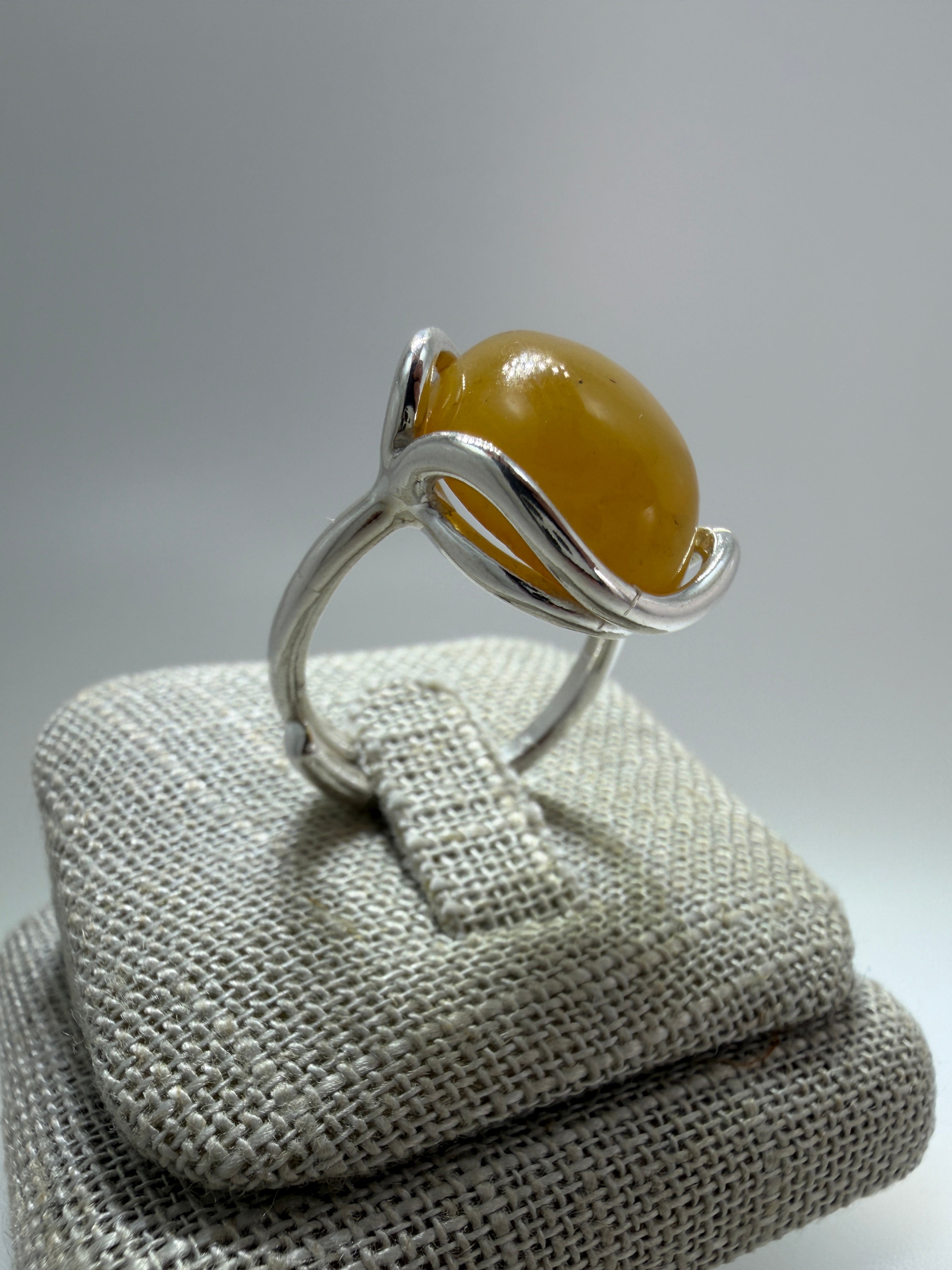 Handmade Sterling Silver Butterscotch Baltic Amber Ring – Adjustable Open Shank Polish Design