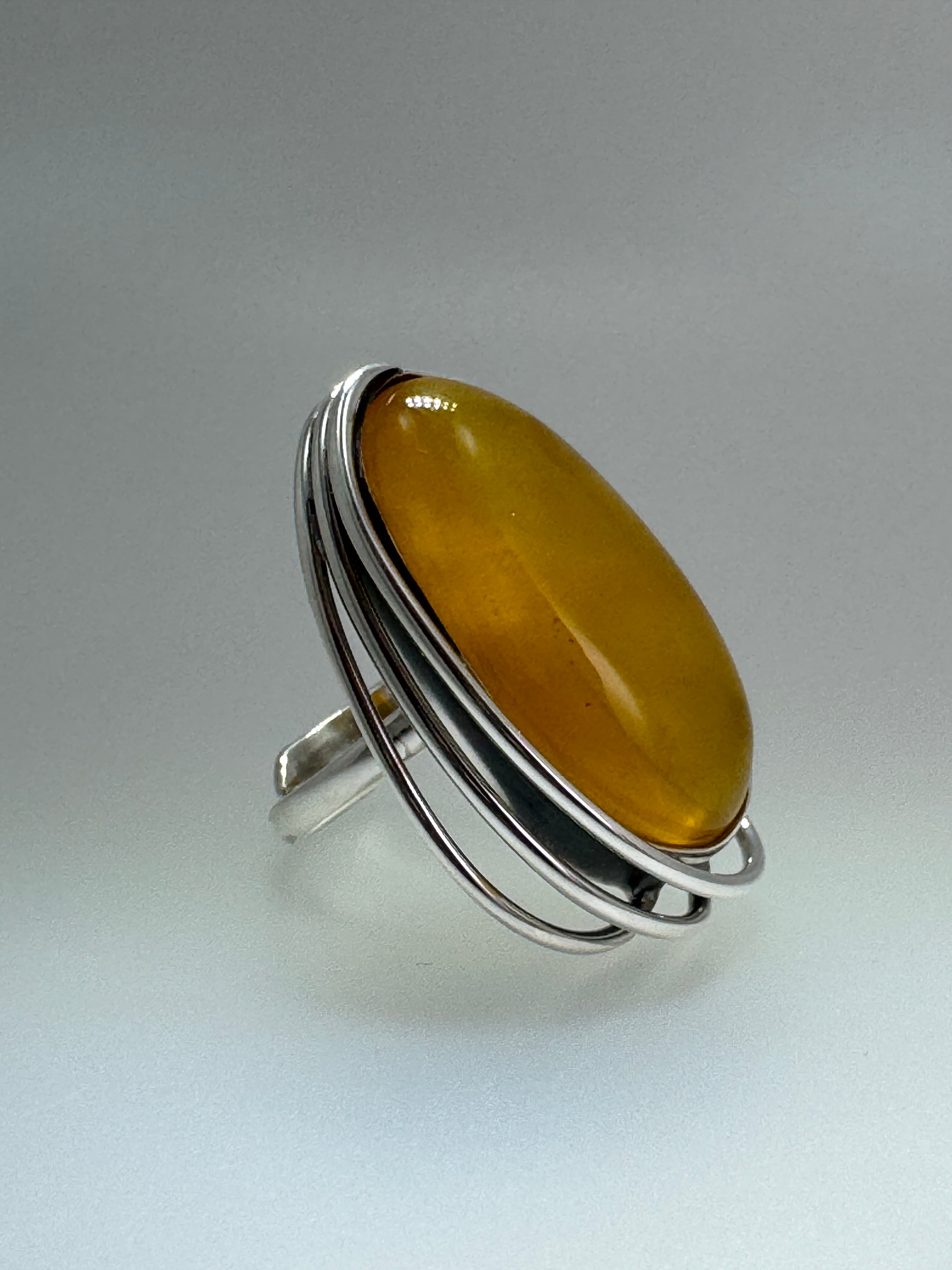 Handmade Sterling Silver Butterscotch Baltic Amber Ring – Adjustable Open Shank Polish Design