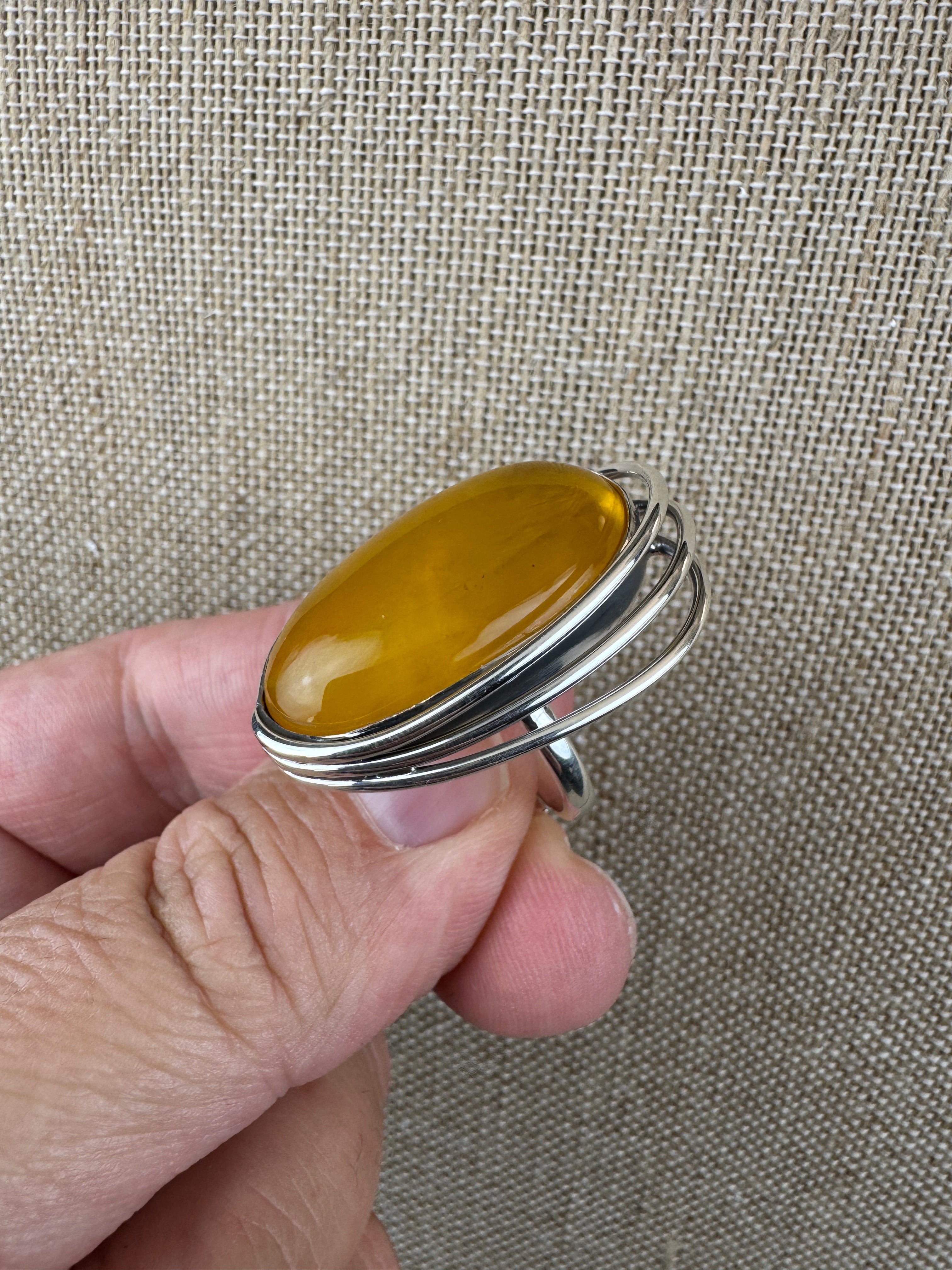 Handmade Sterling Silver Butterscotch Baltic Amber Ring – Adjustable Open Shank Polish Design