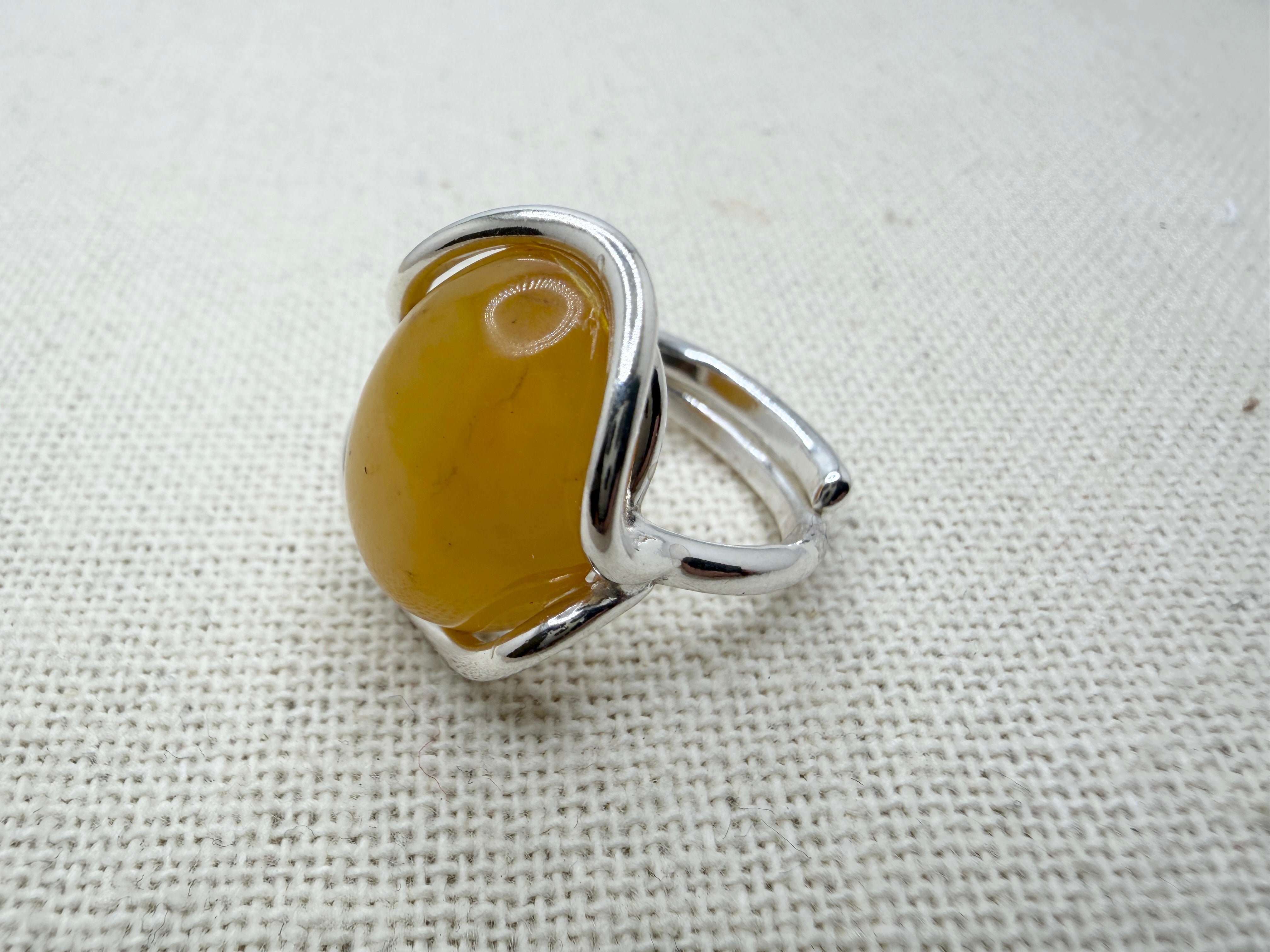 Handmade Sterling Silver Butterscotch Baltic Amber Ring – Adjustable Open Shank Polish Design