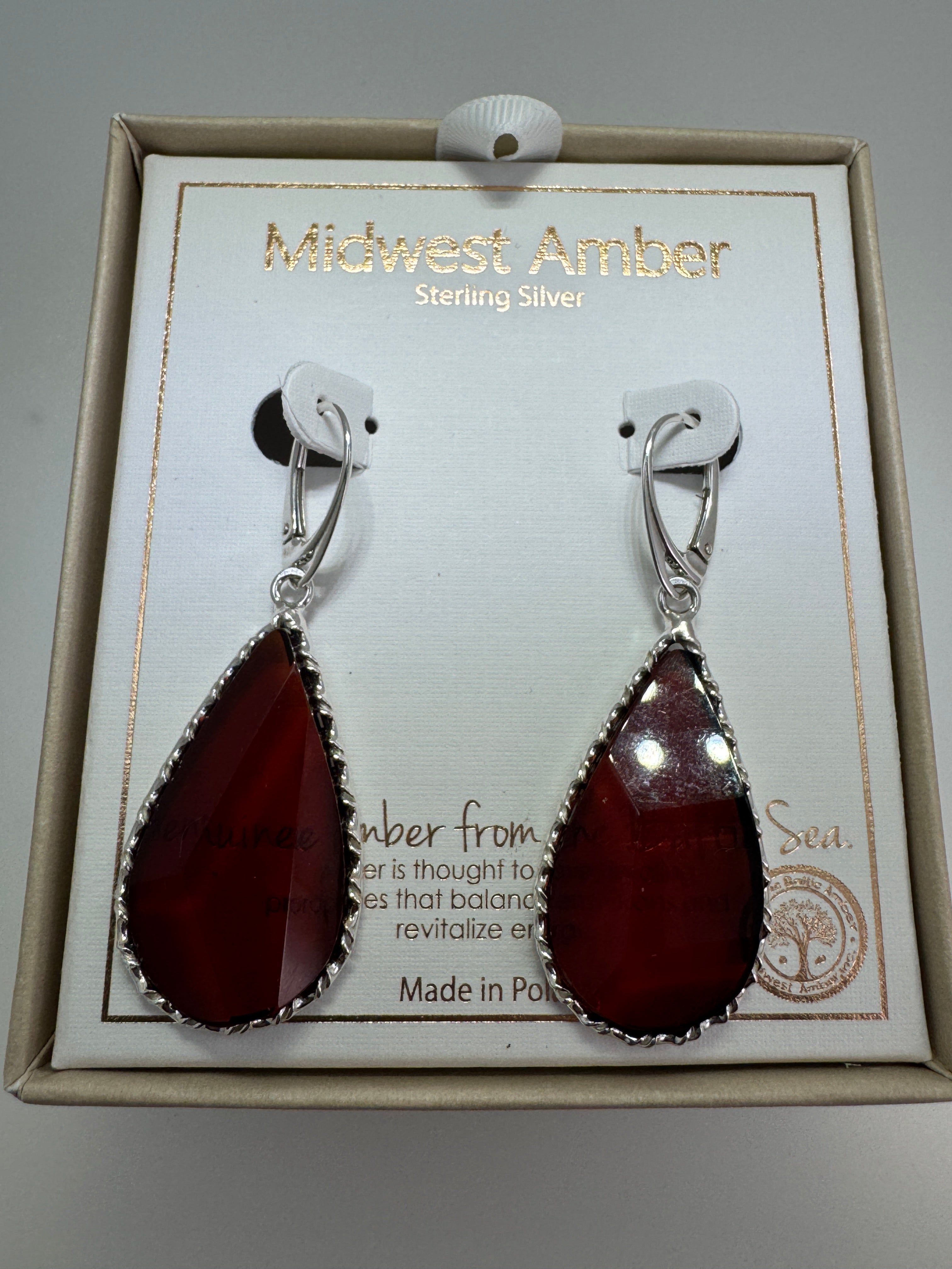 Handmade Sterling Silver Faceted Cherry Baltic Amber Lever Back Dangle Earrings – Rare Oversized Statement Earrings
