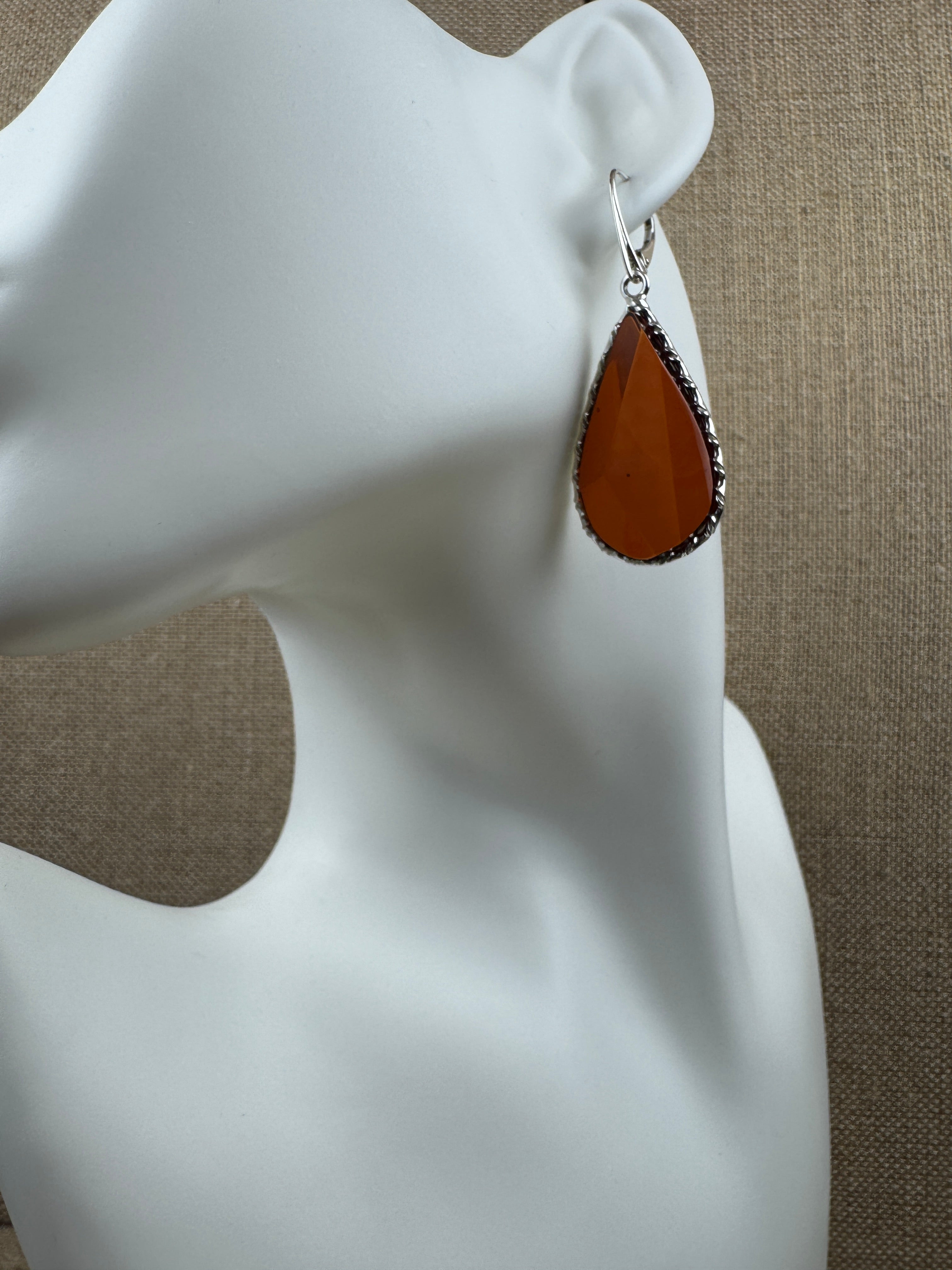 Handmade Sterling Silver Faceted Cherry Baltic Amber Lever Back Dangle Earrings – Rare Oversized Statement Earrings