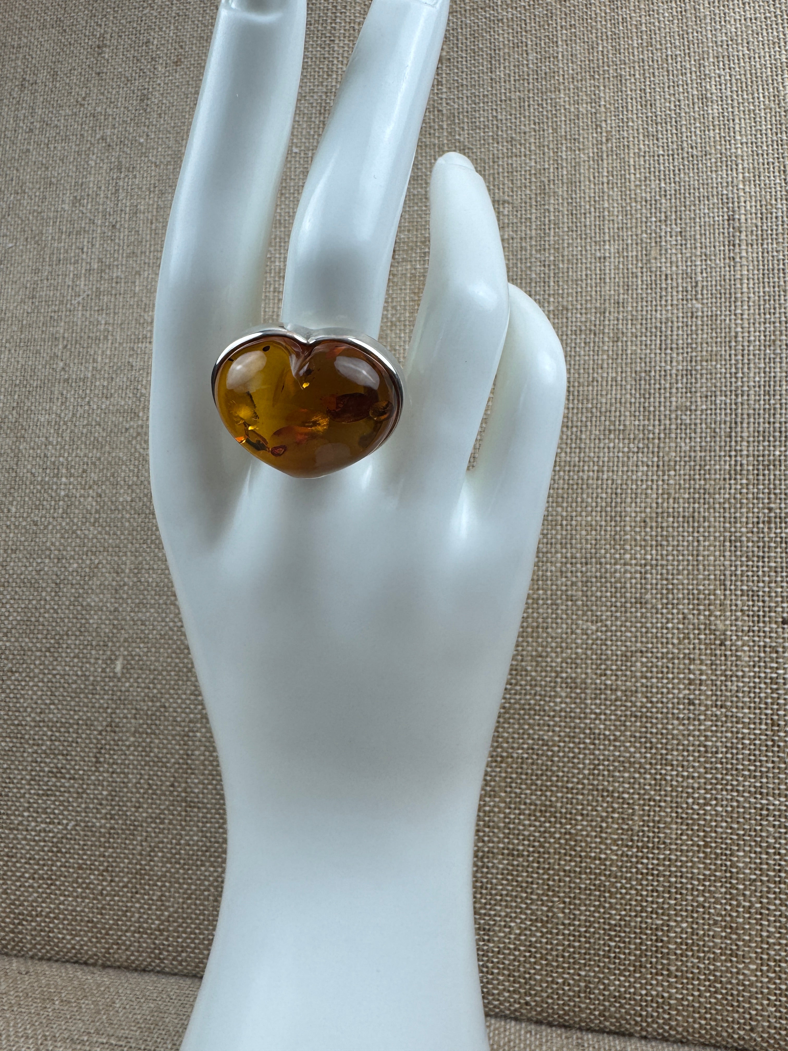 Handmade Sterling Silver Honey Baltic Amber Heart Ring4.JPG