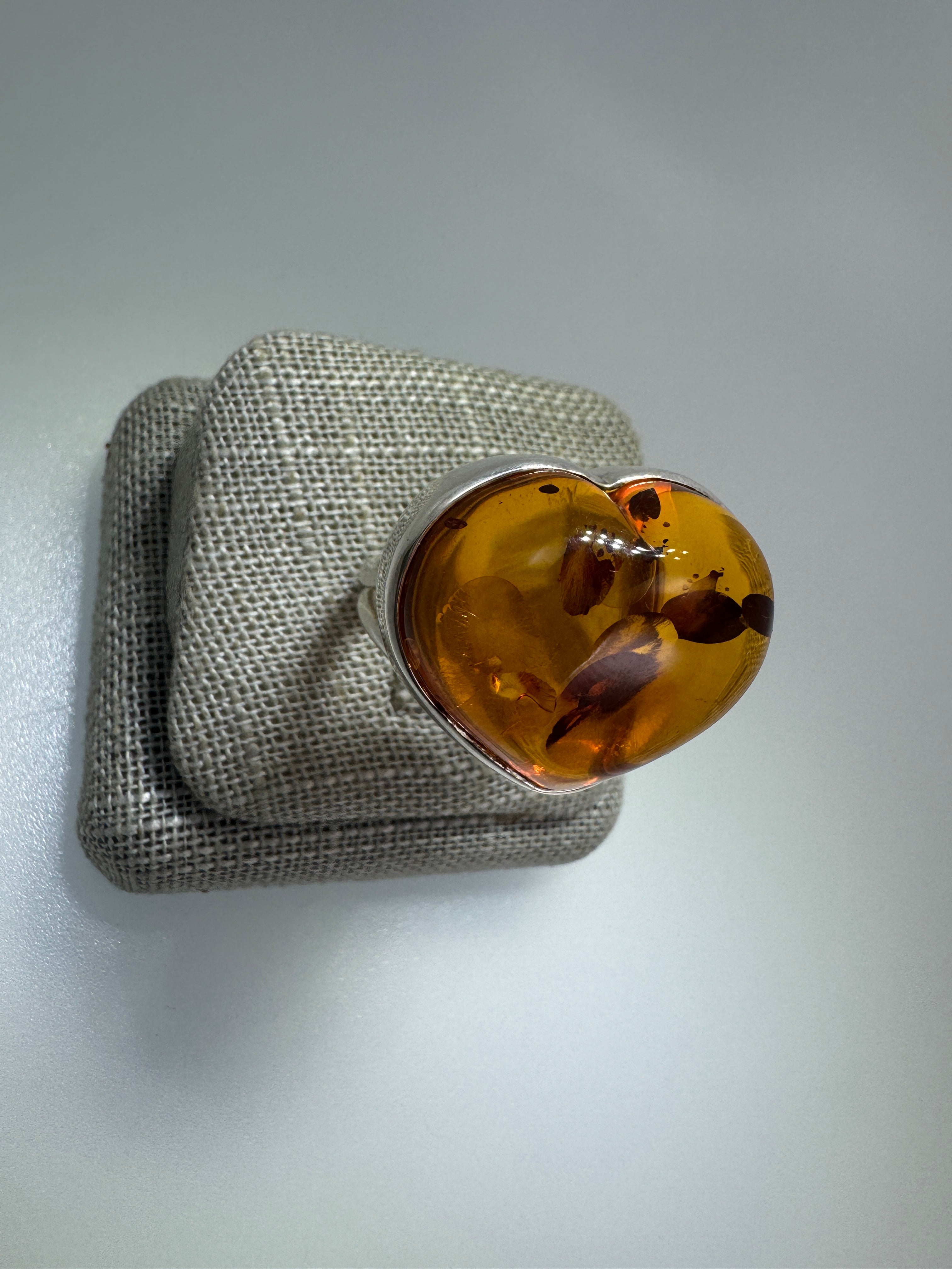 Handmade Sterling Silver Honey Baltic Amber Heart Ring4.JPG