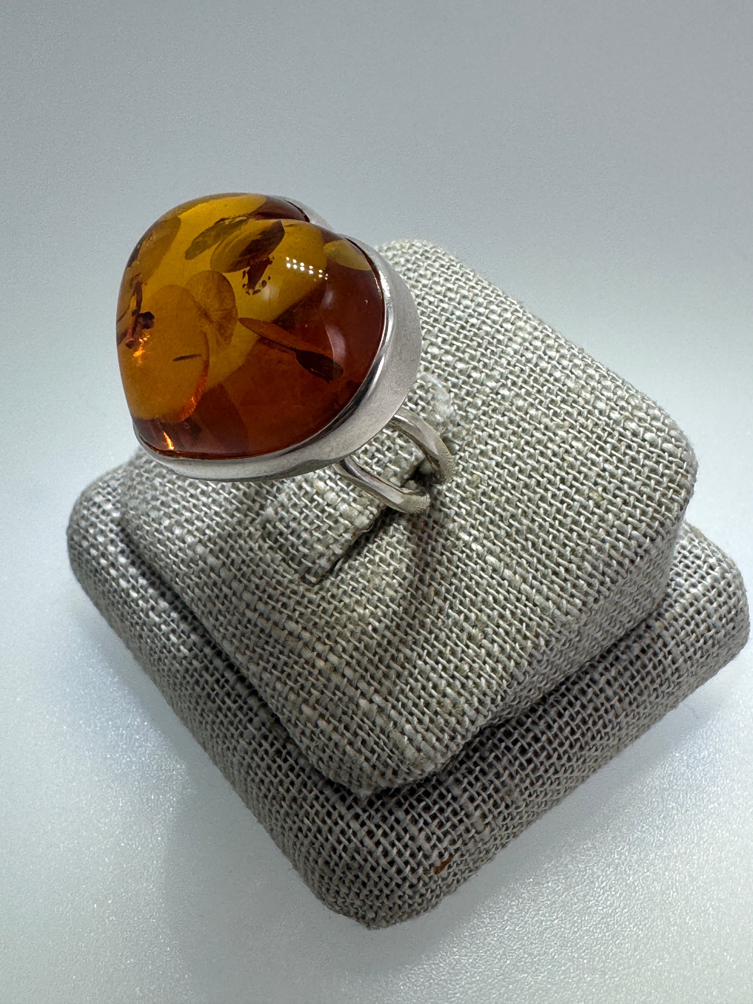 Handmade Sterling Silver Honey Baltic Amber Heart Ring4.JPG