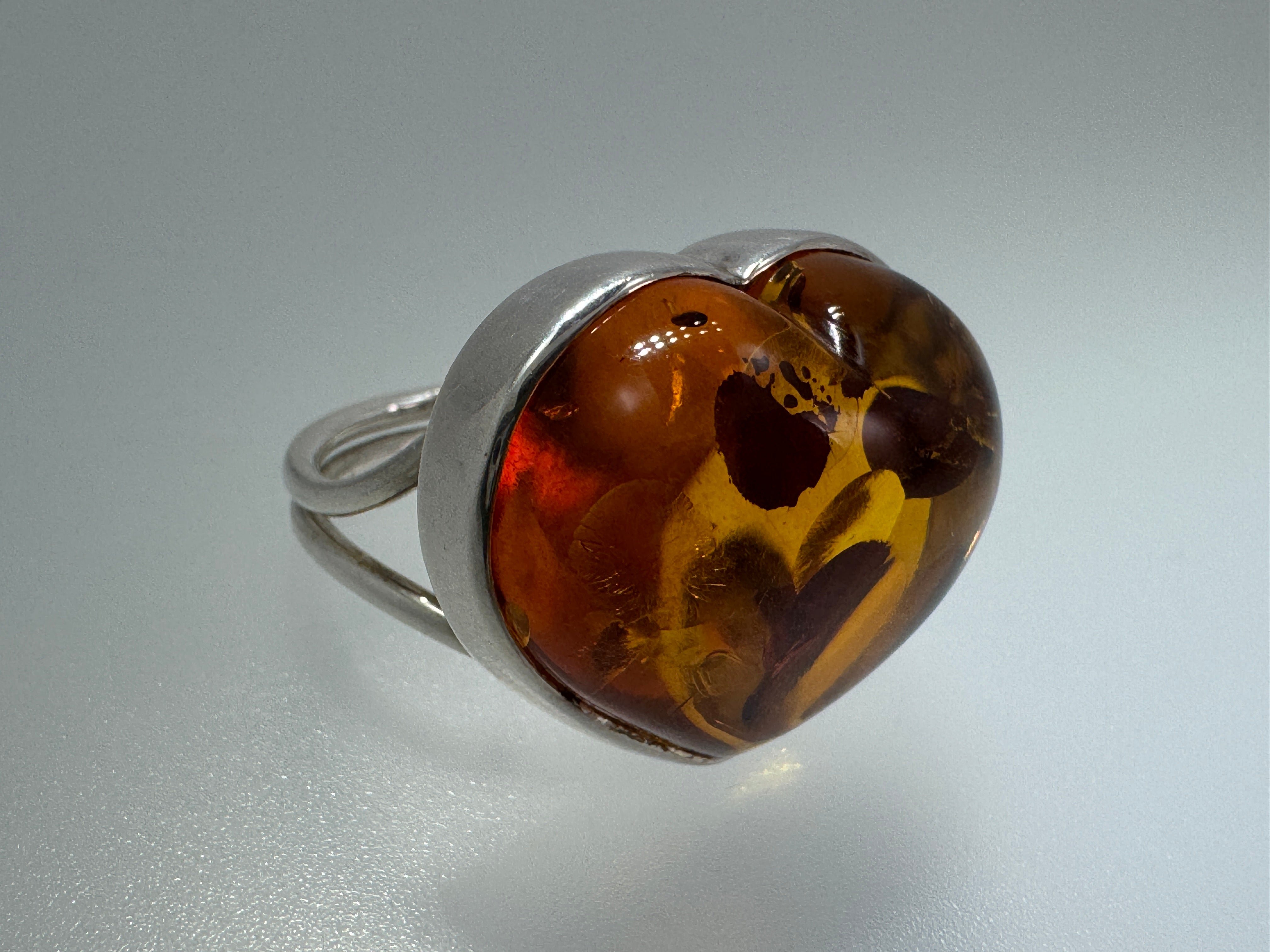 Handmade Sterling Silver Honey Baltic Amber Heart Ring4.JPG
