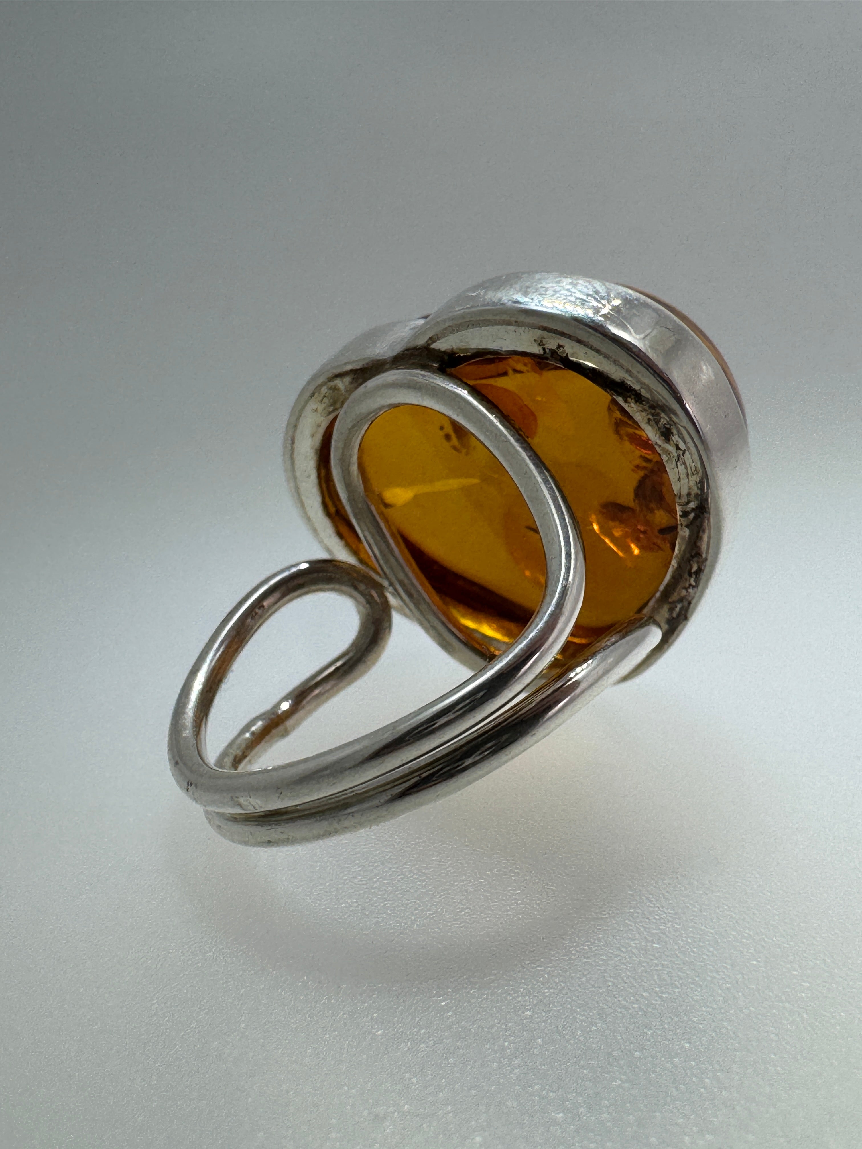 Handmade Sterling Silver Honey Baltic Amber Heart Ring4.JPG