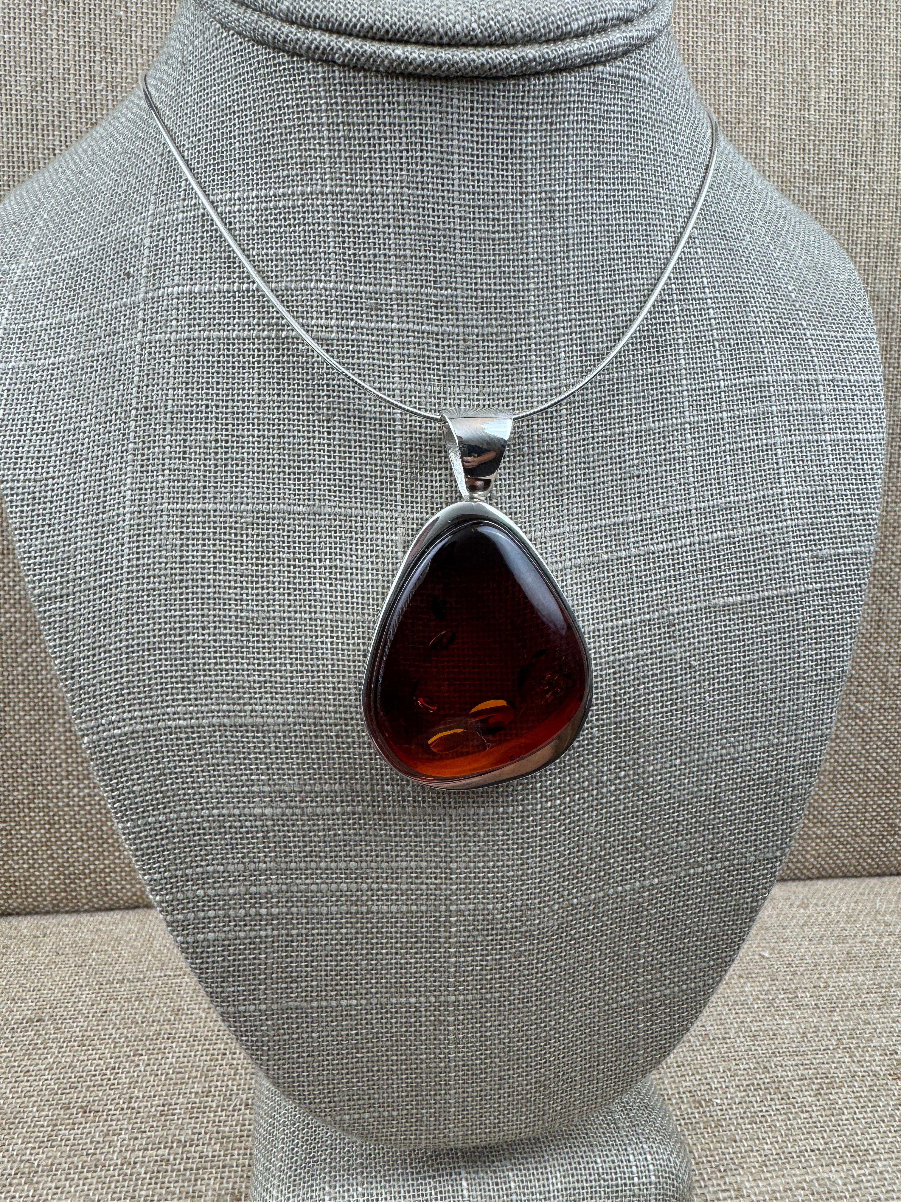 Handmade Sterling Silver Honey Baltic Amber Pendant Necklace