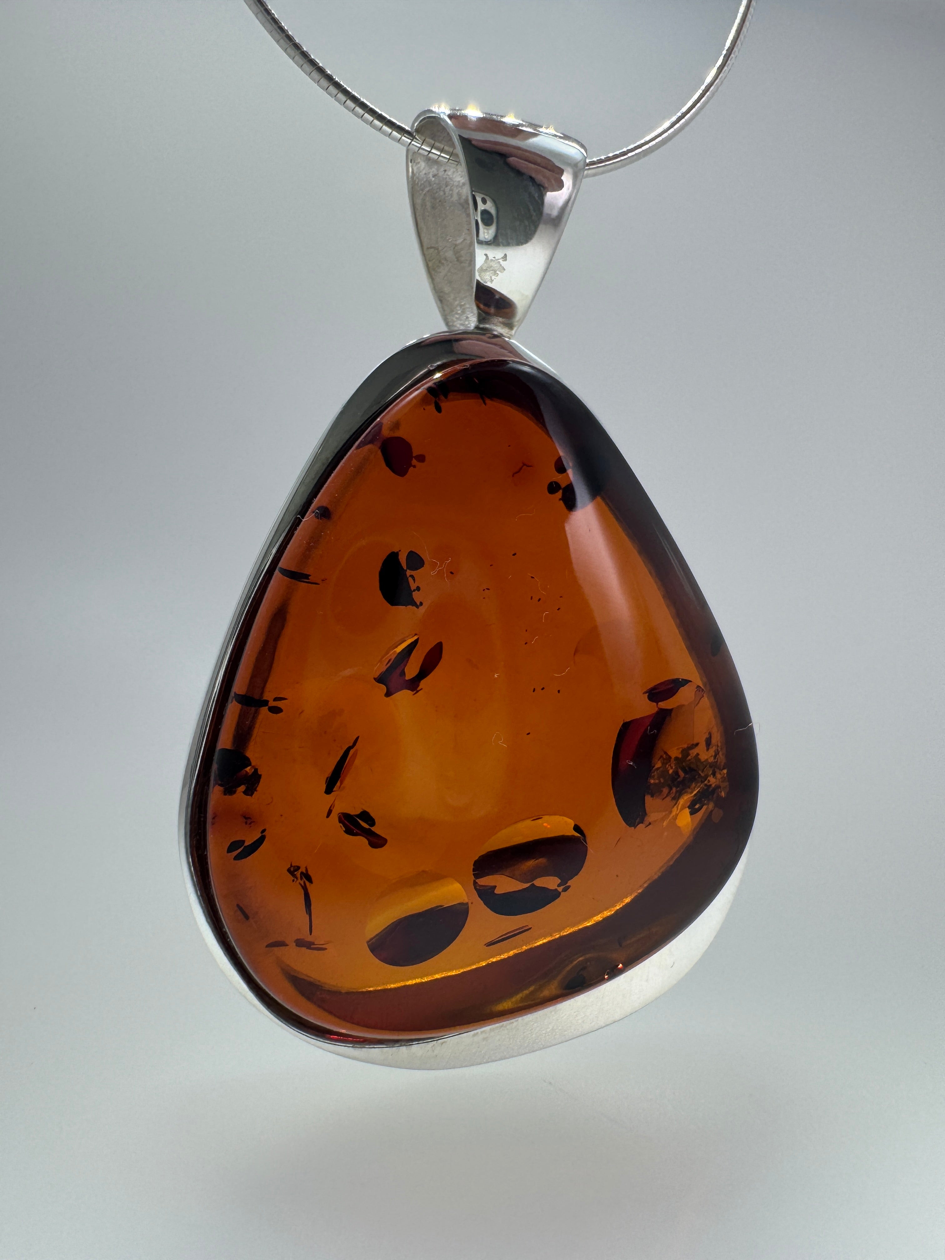 Handmade Sterling Silver Honey Baltic Amber Pendant Necklace