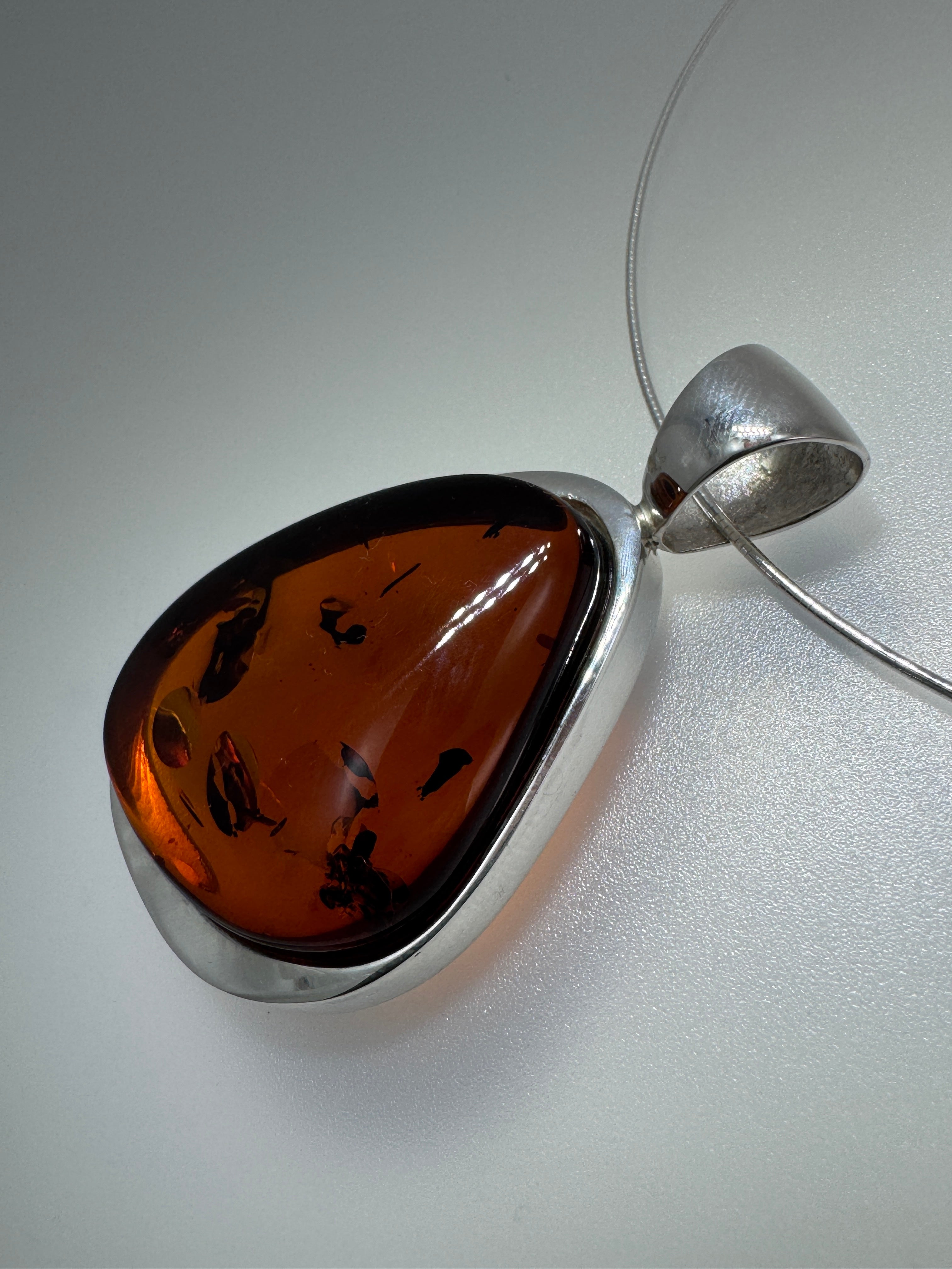 Handmade Sterling Silver Honey Baltic Amber Pendant Necklace