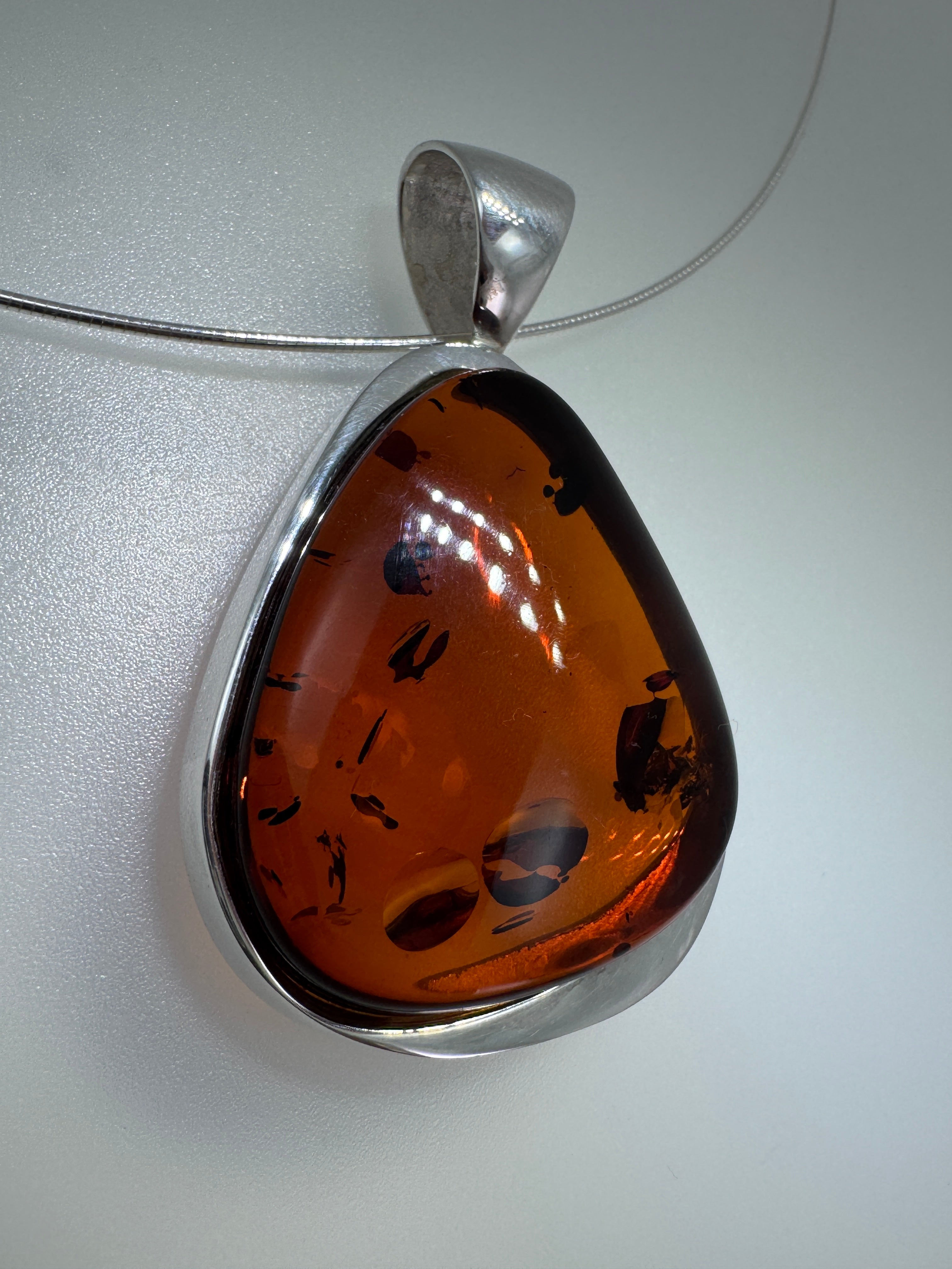 Handmade Sterling Silver Honey Baltic Amber Pendant Necklace