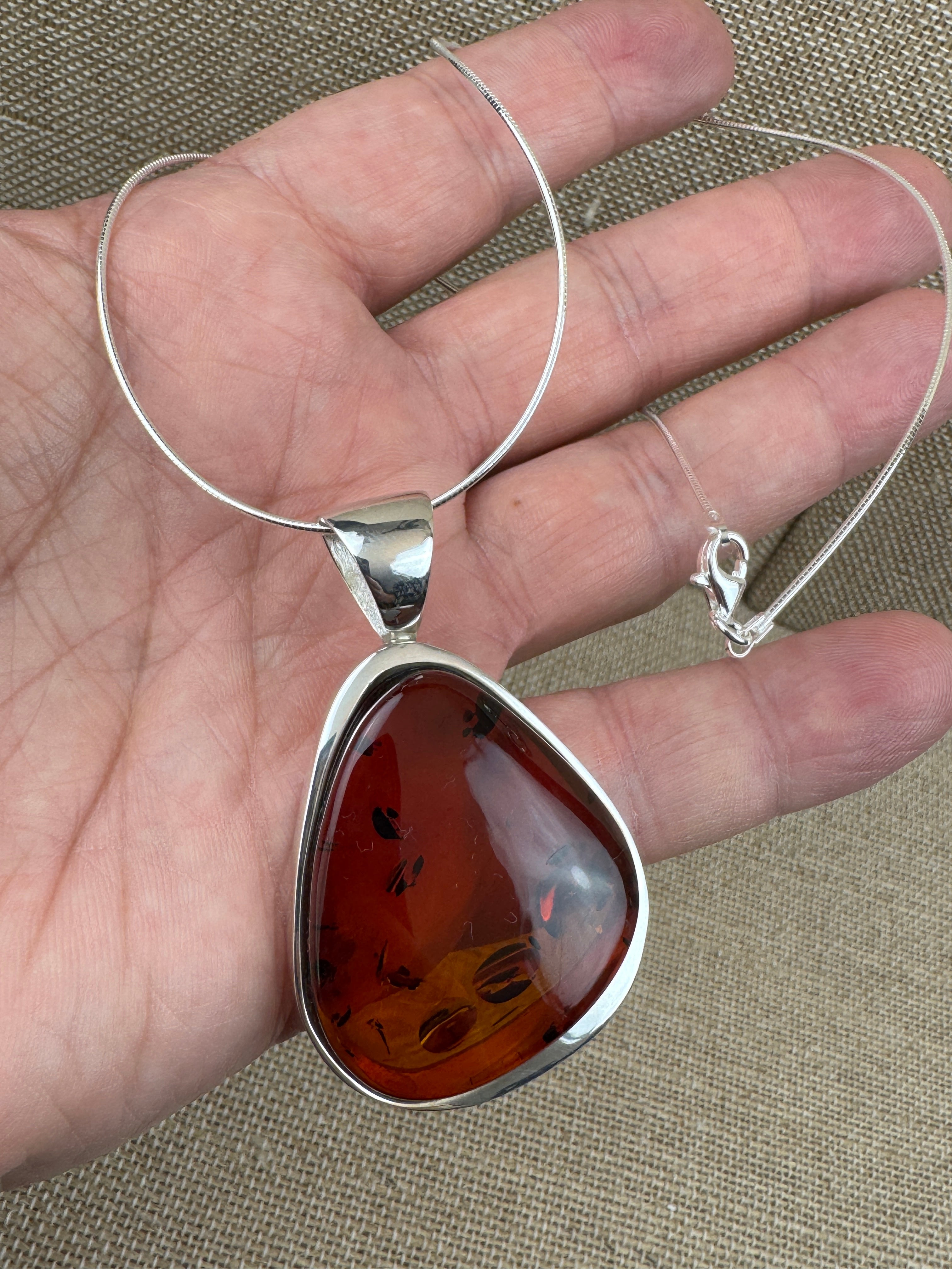 Handmade Sterling Silver Honey Baltic Amber Pendant Necklace