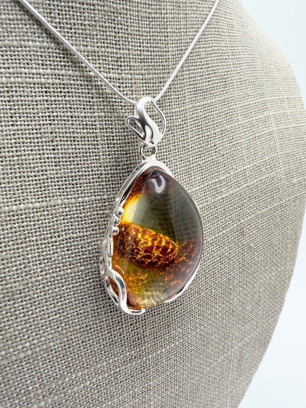Handmade Sterling Silver Lemon Baltic Amber Pendant | Rare Clear Amber with Natural Inclusions