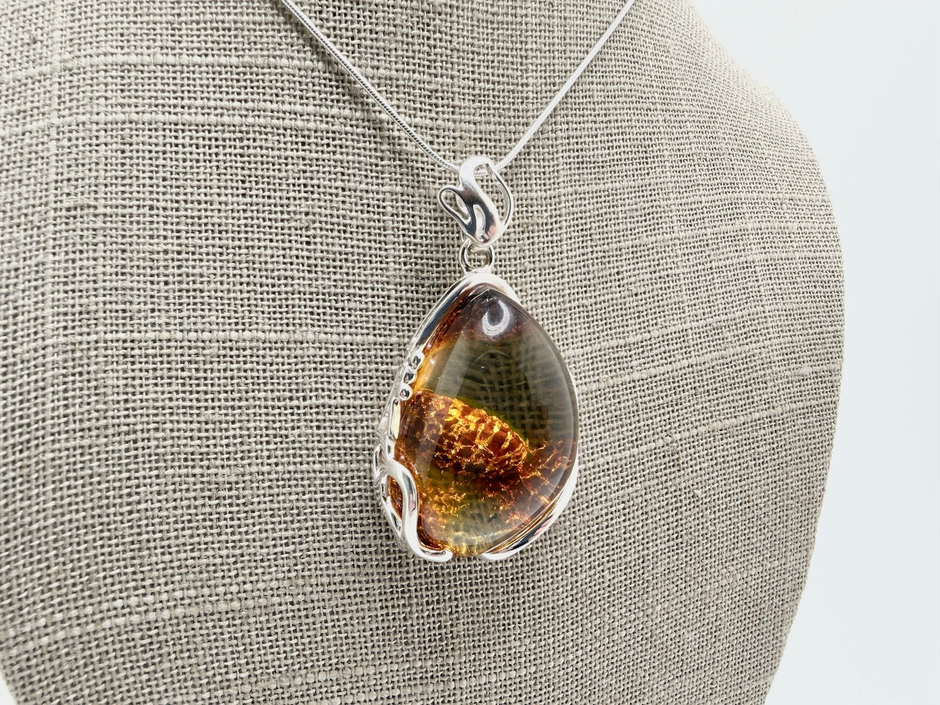 Handmade Sterling Silver Lemon Baltic Amber Pendant | Rare Clear Amber with Natural Inclusions