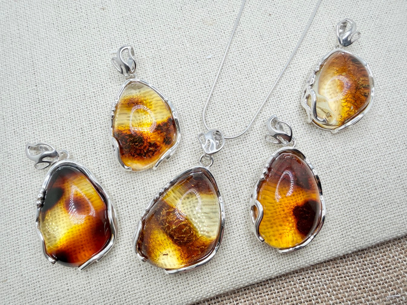 Handmade Sterling Silver Lemon Baltic Amber Pendant | Rare Clear Amber with Natural Inclusions