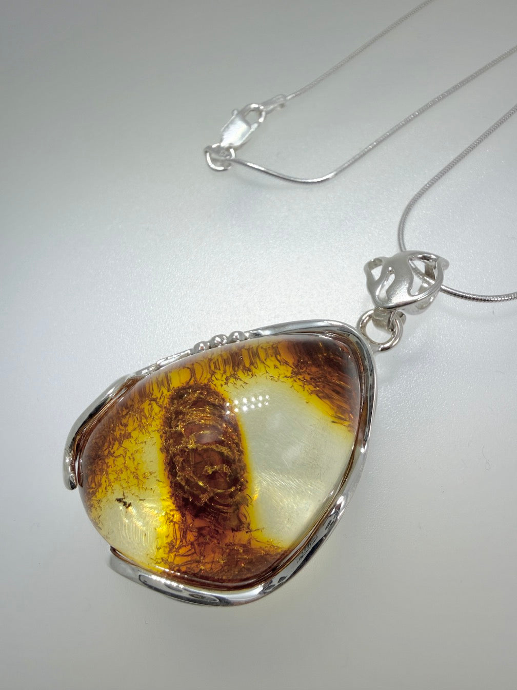 Handmade Sterling Silver Lemon Baltic Amber Pendant | Rare Clear Amber with Natural Inclusions