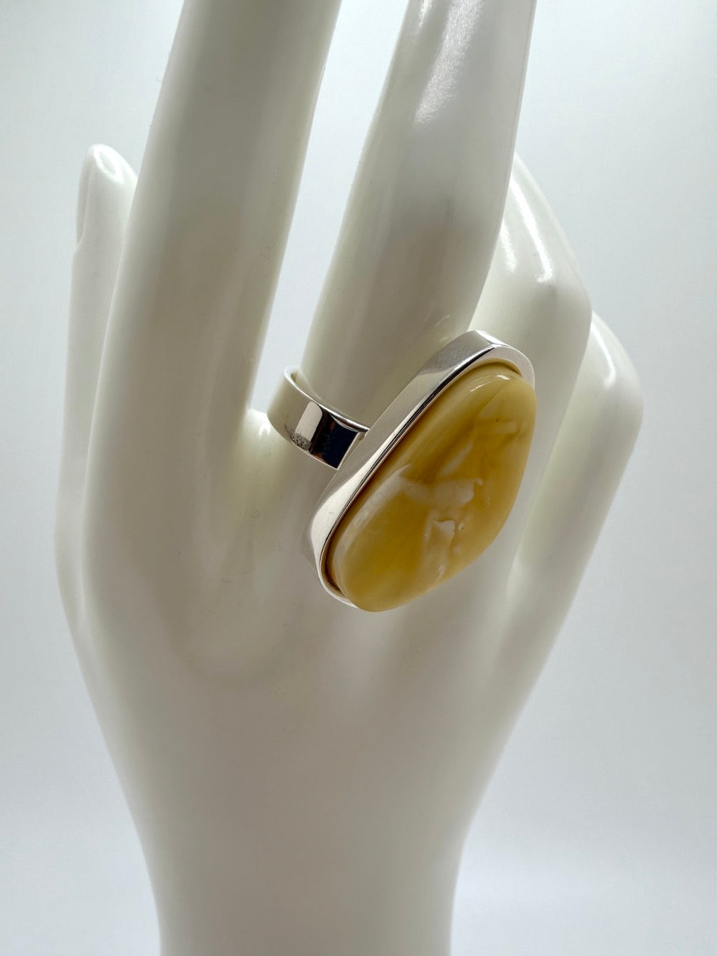 White - Butterscotch Baltic Amber Handmade Sterling Silver Modern Ring – Adjustable Open Shank Design