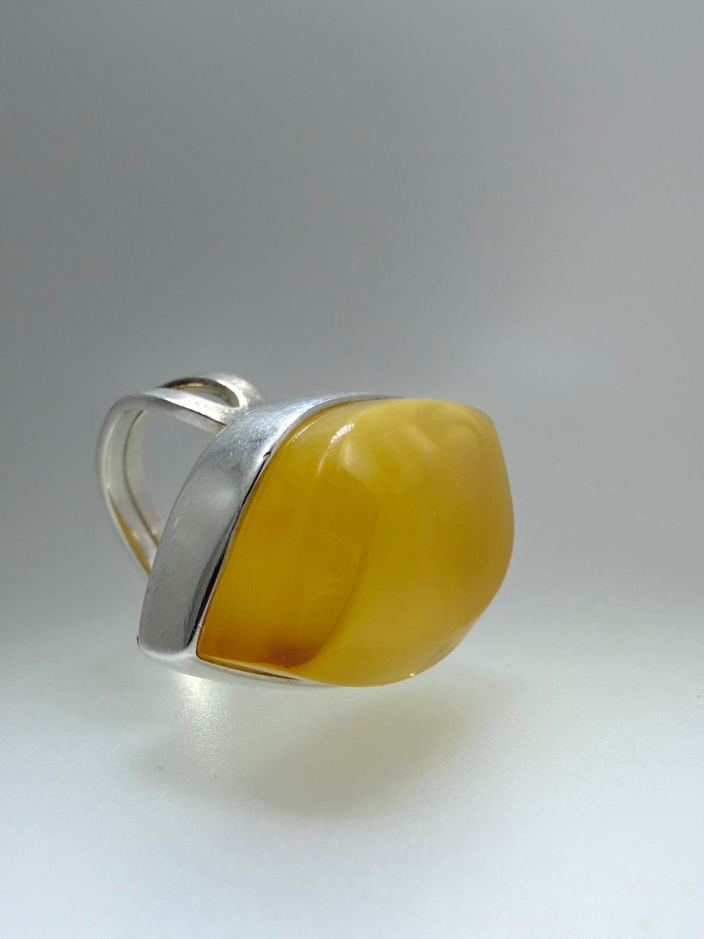 Handmade Sterling Silver Modern Elegant Butterscotch Baltic Amber Ring – Adjustable Open Shank Design