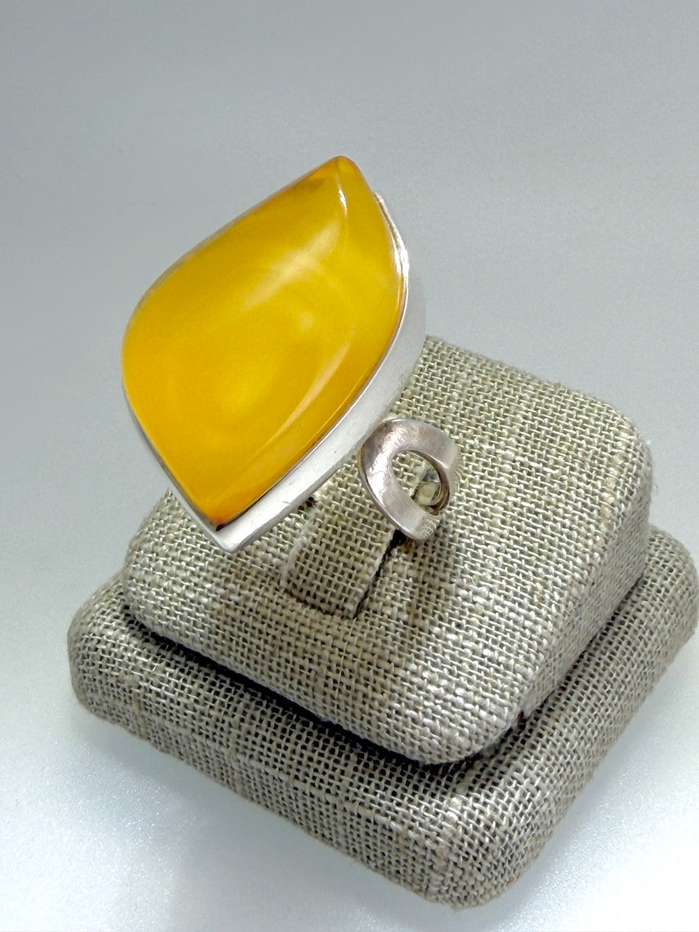 Handmade Sterling Silver Modern Elegant Butterscotch Baltic Amber Ring – Adjustable Open Shank Design
