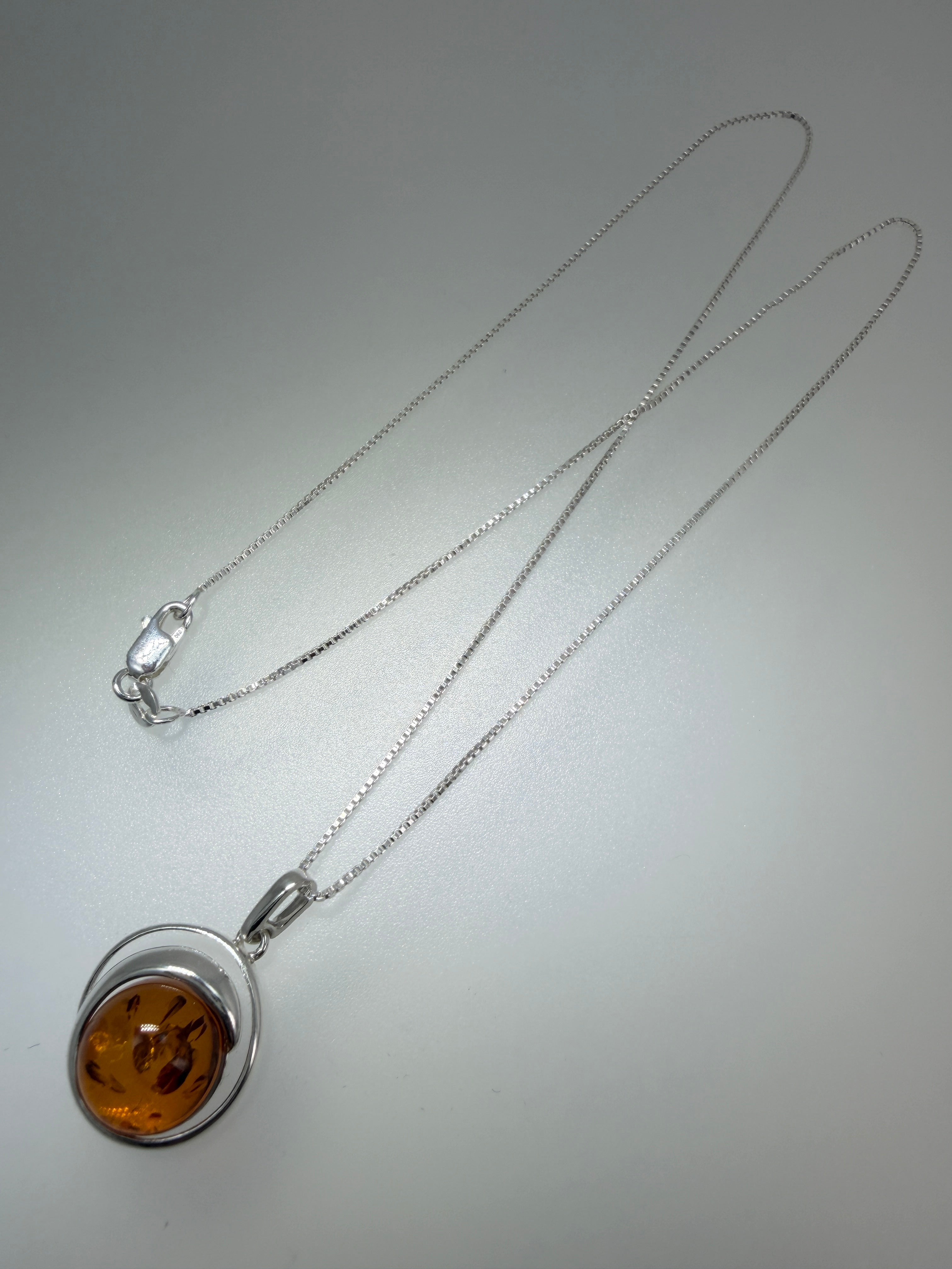 Handmade Sterling Silver Round Baltic Amber Pendant Necklace | Honey, Green or Butterscotch | Modern Whimsical Design