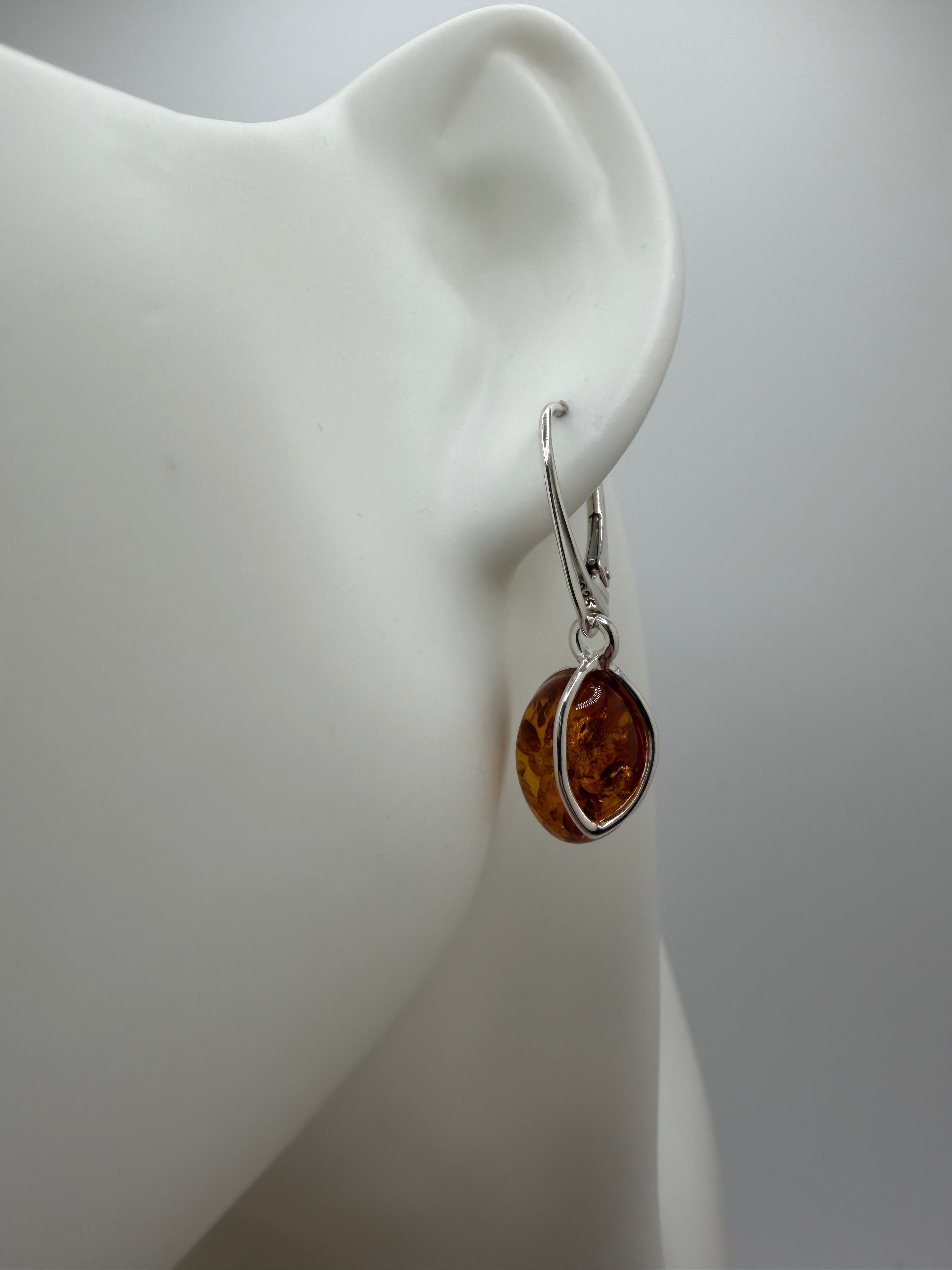 Handmade Sterling Silver & Genuine Baltic Amber Drop Lever Back Earrings – Honey Glow Perfection