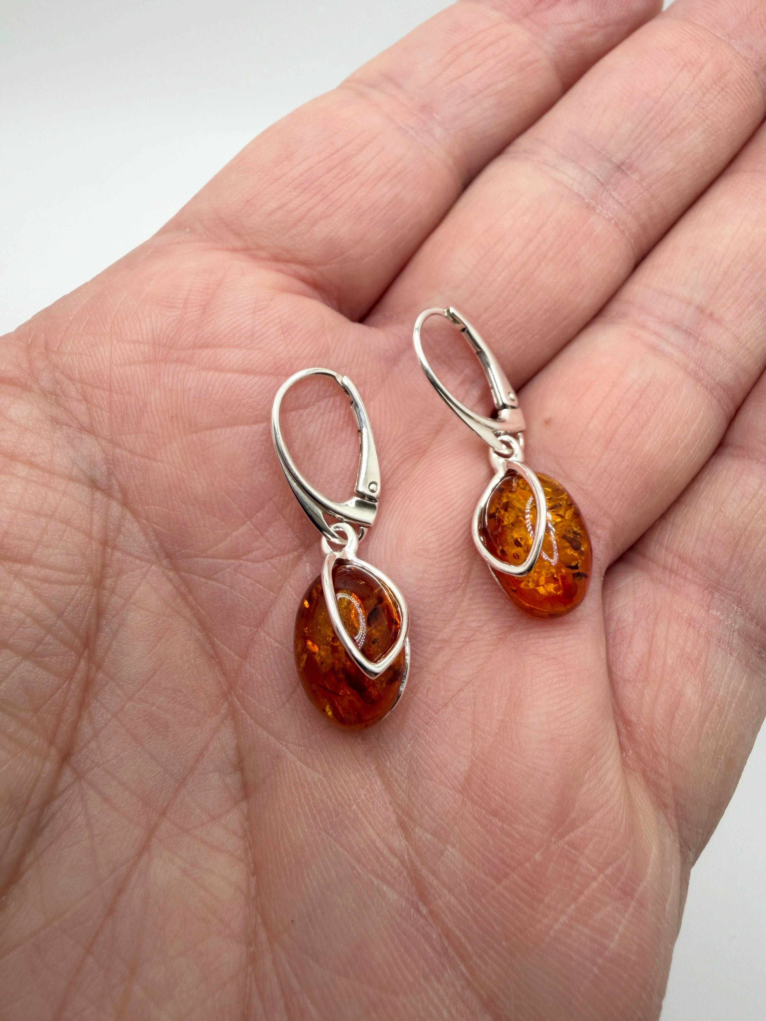 Handmade Sterling Silver & Genuine Baltic Amber Drop Lever Back Earrings – Honey Glow Perfection