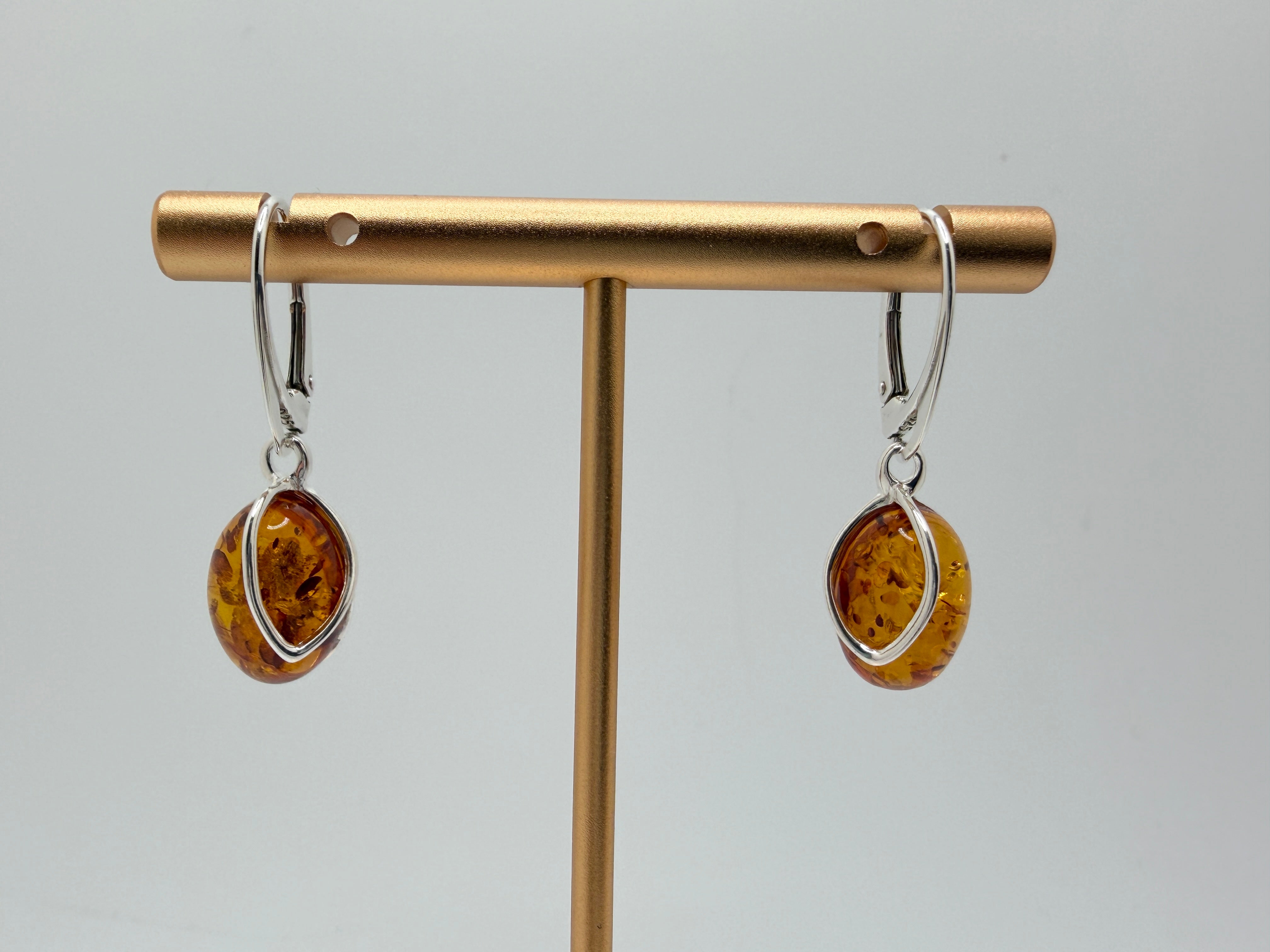 Handmade Sterling Silver & Genuine Baltic Amber Drop Lever Back Earrings – Honey Glow Perfection