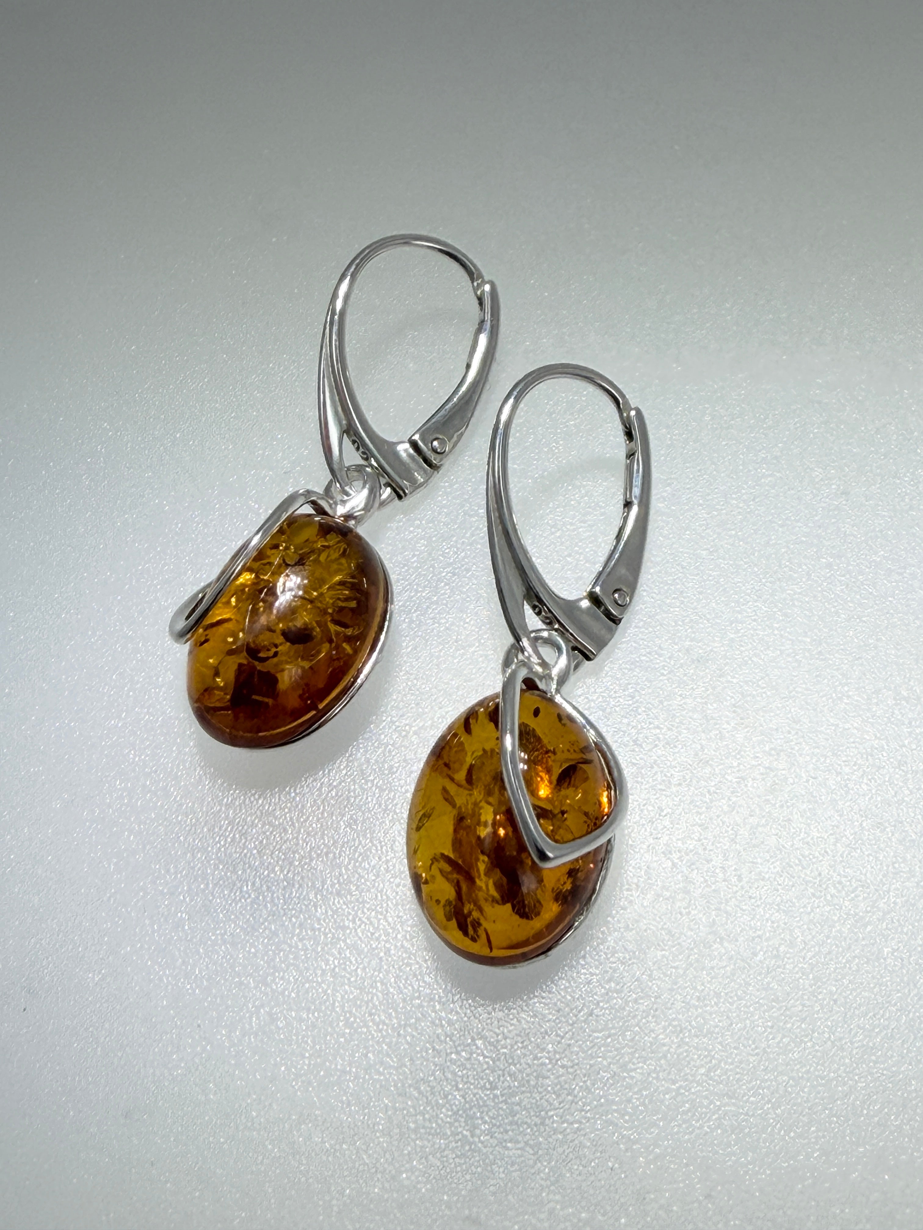 Handmade Sterling Silver & Genuine Baltic Amber Drop Lever Back Earrings – Honey Glow Perfection