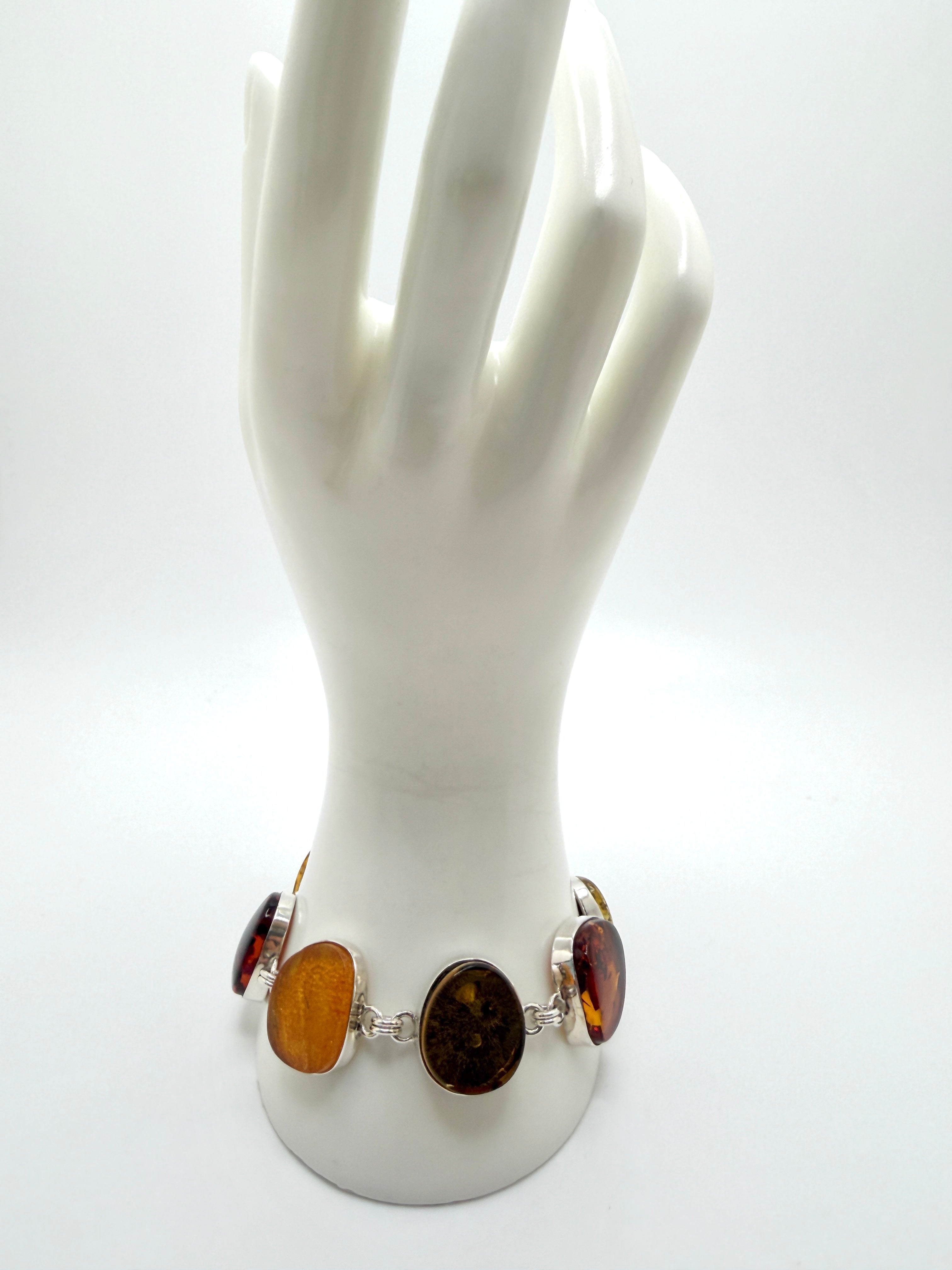 Handmade Sterling Silver & Genuine Baltic Amber Link Bracelet