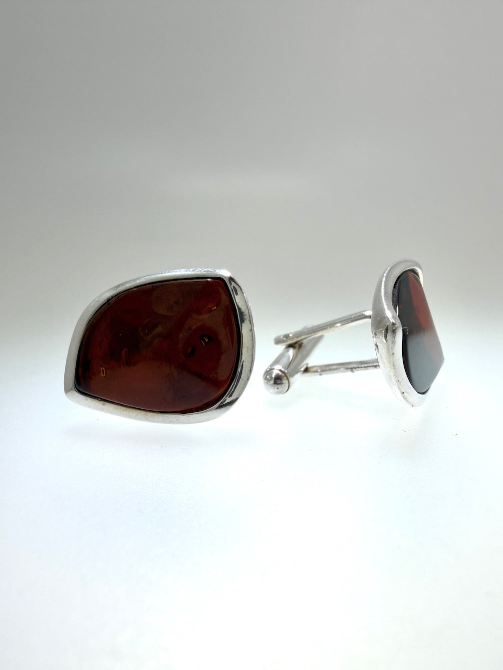 Handmade Sterling Silver & Genuine Baltic Amber Men’s Cufflinks — Cognac or Butterscotch