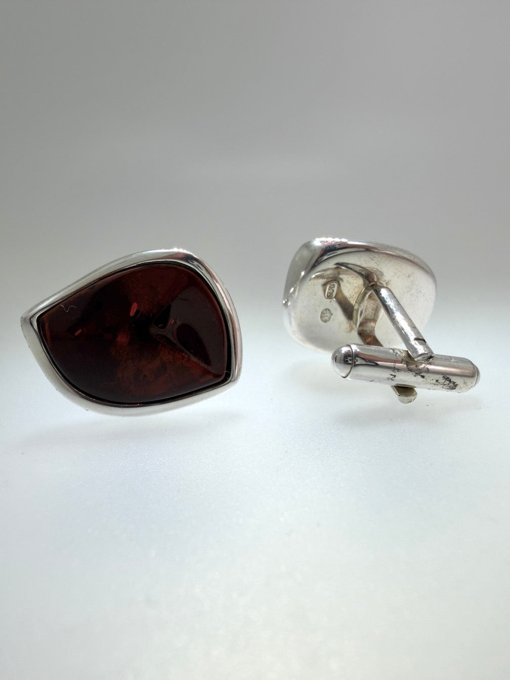 Handmade Sterling Silver & Genuine Baltic Amber Men’s Cufflinks — Cognac or Butterscotch