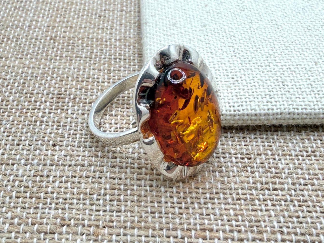Handmade Sterling Silver & Genuine Baltic Amber Statement Ring