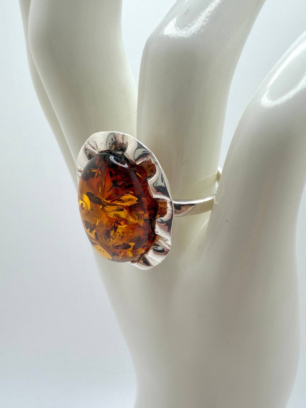 Handmade Sterling Silver & Genuine Baltic Amber Statement Ring