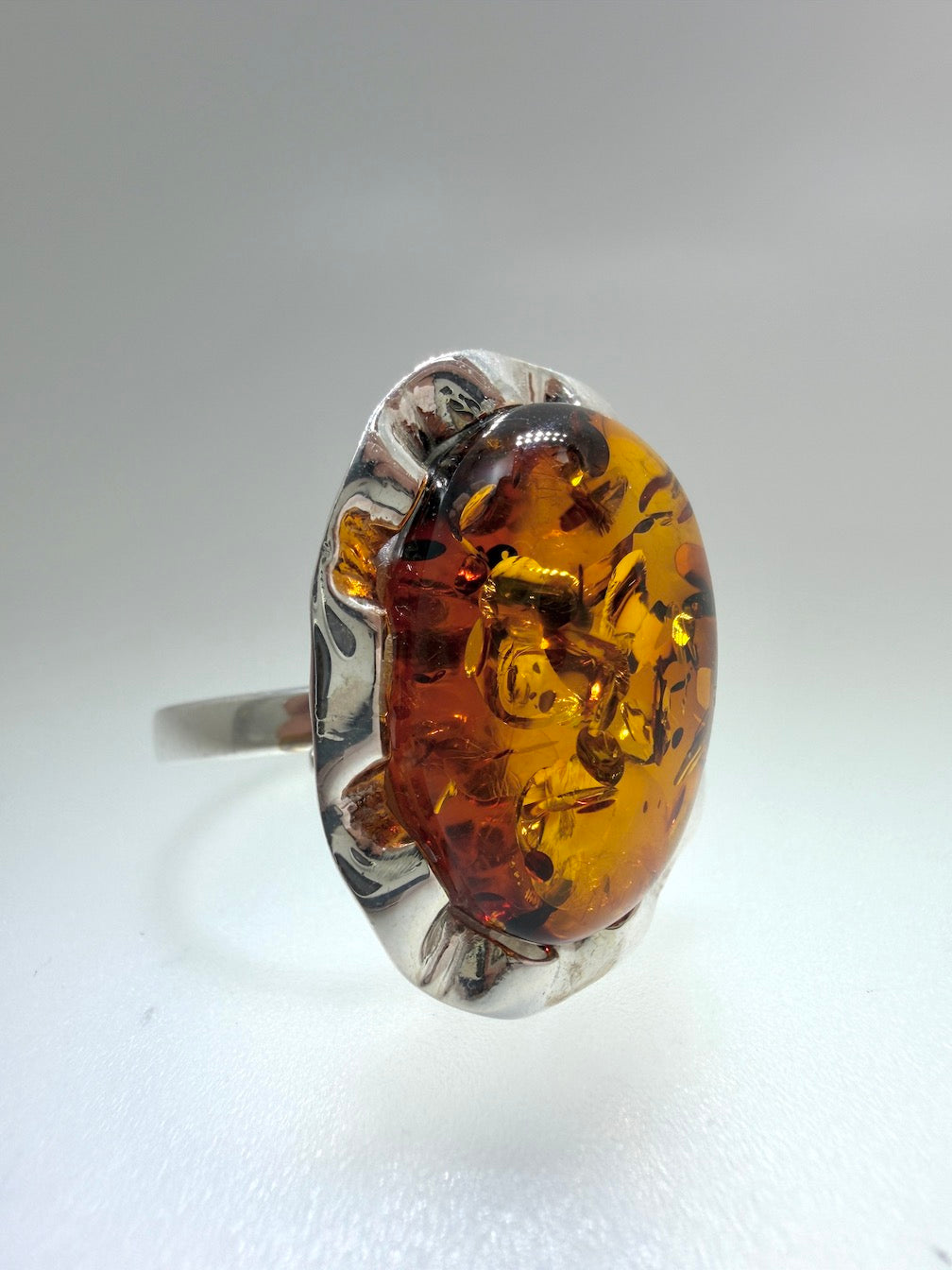 Handmade Sterling Silver & Genuine Baltic Amber Statement Ring