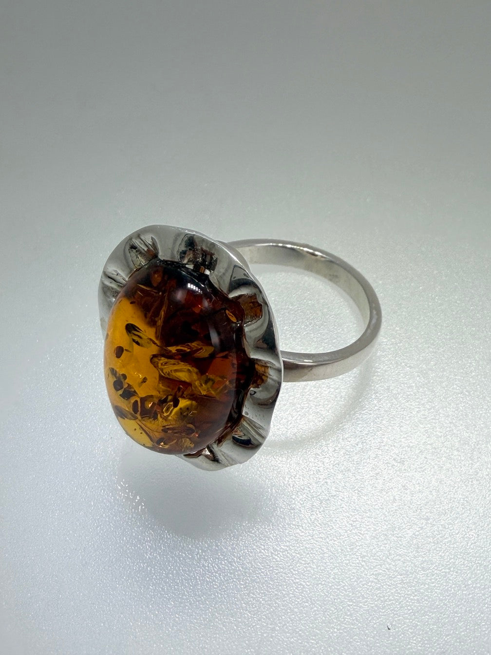Handmade Sterling Silver & Genuine Baltic Amber Statement Ring