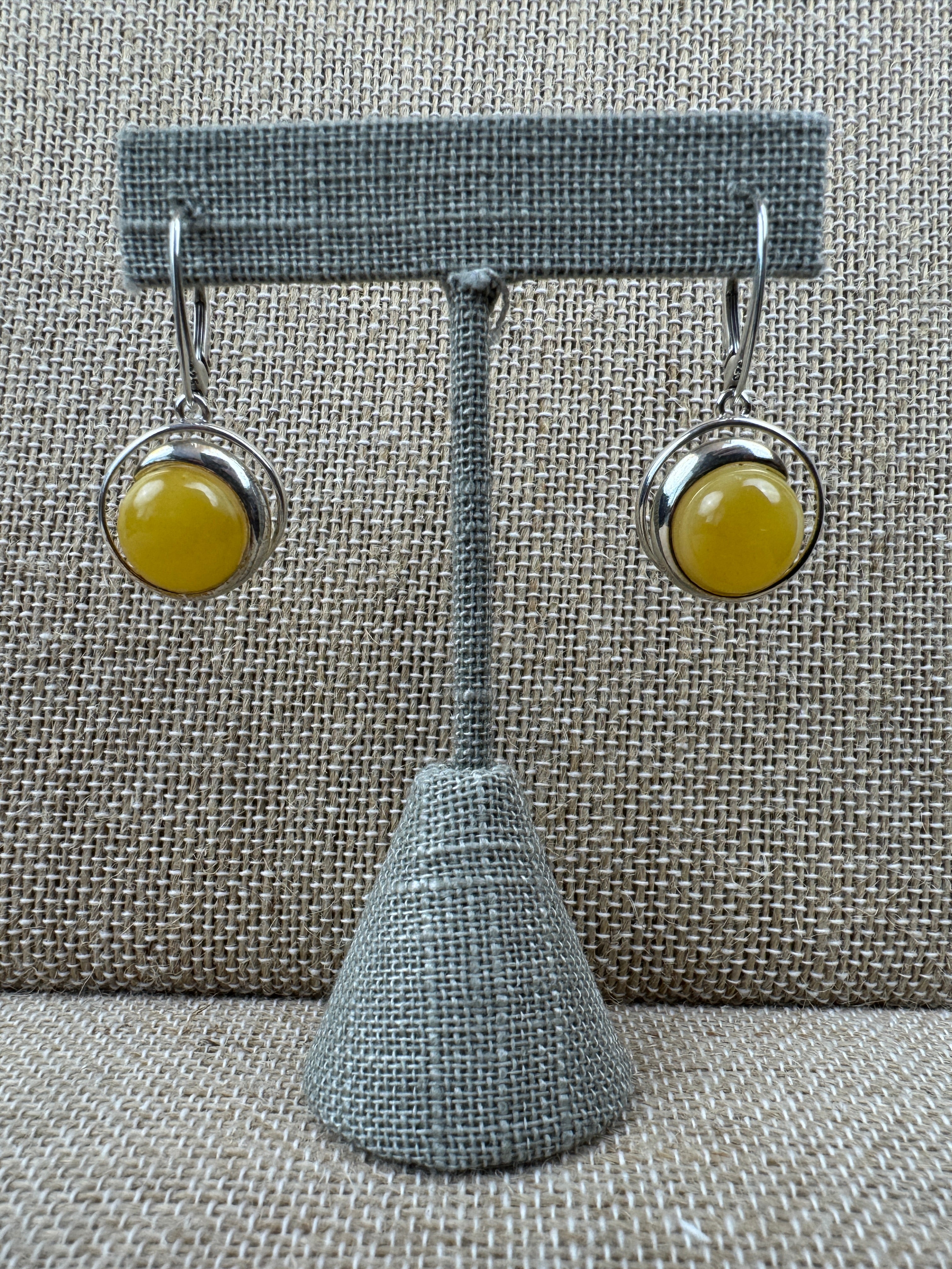 Handmade Sterling Silver & Genuine Butterscotch Baltic Amber Dangle Lever Back Earrings