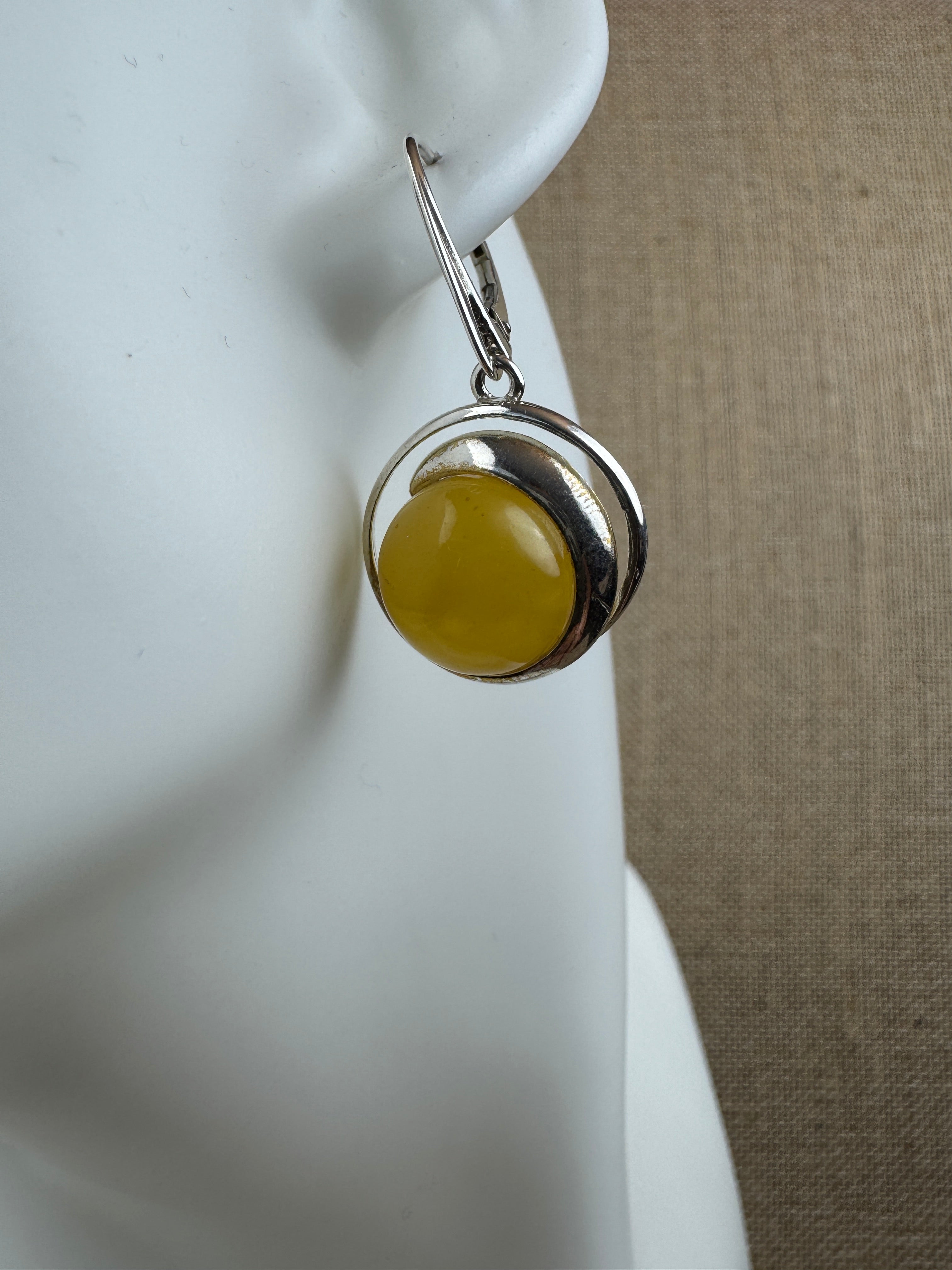 Handmade Sterling Silver & Genuine Butterscotch Baltic Amber Dangle Lever Back Earrings