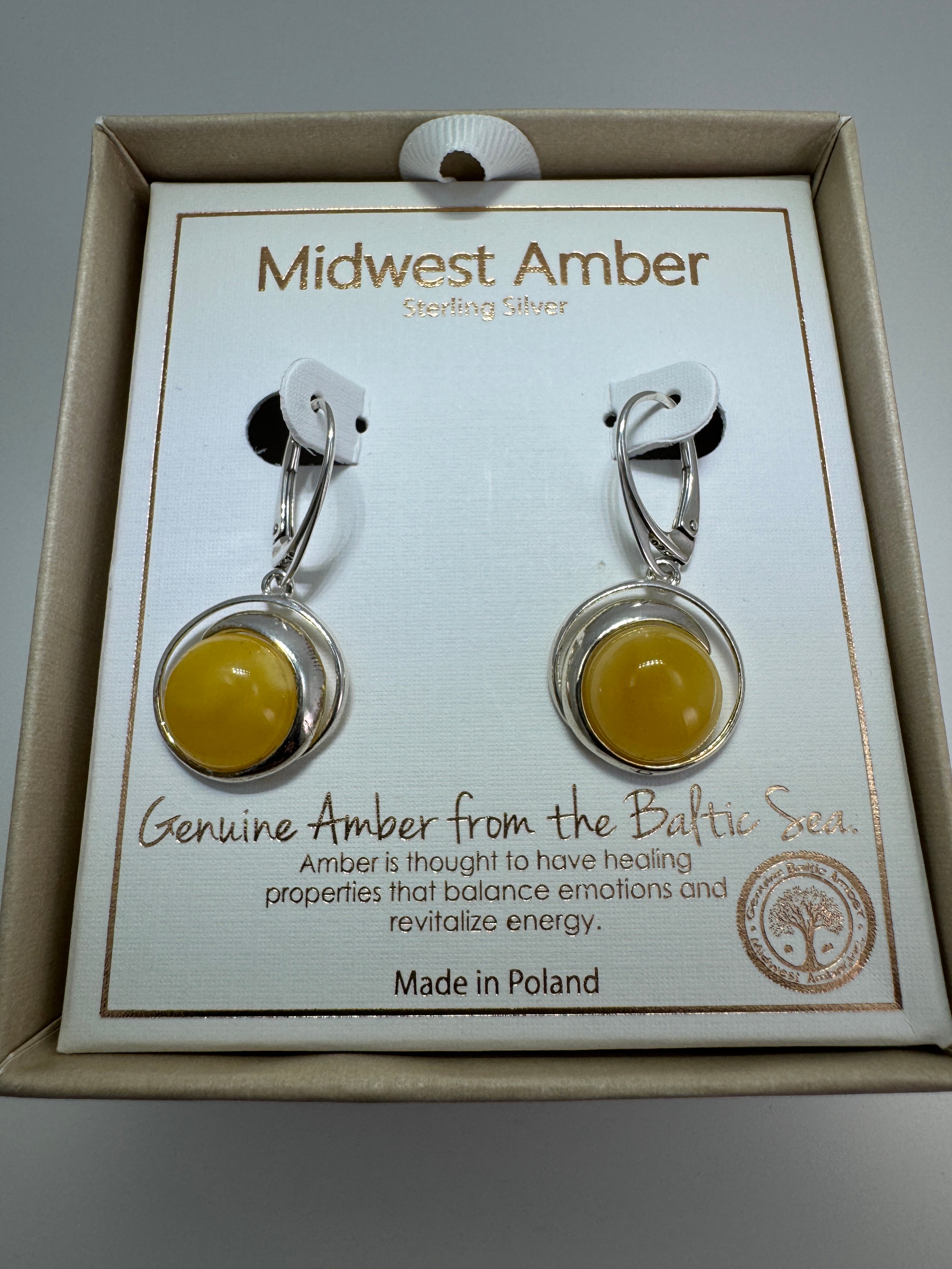 Handmade Sterling Silver & Genuine Butterscotch Baltic Amber Dangle Lever Back Earrings