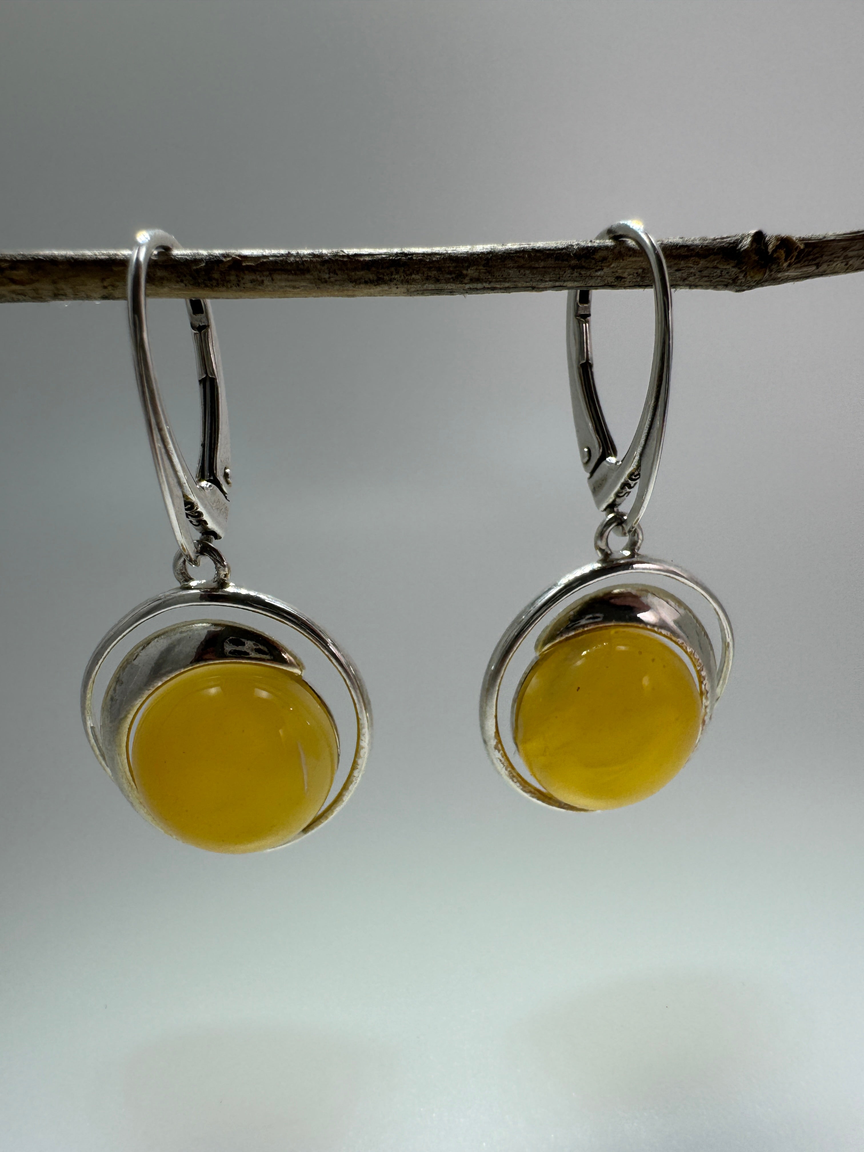 Handmade Sterling Silver & Genuine Butterscotch Baltic Amber Dangle Lever Back Earrings