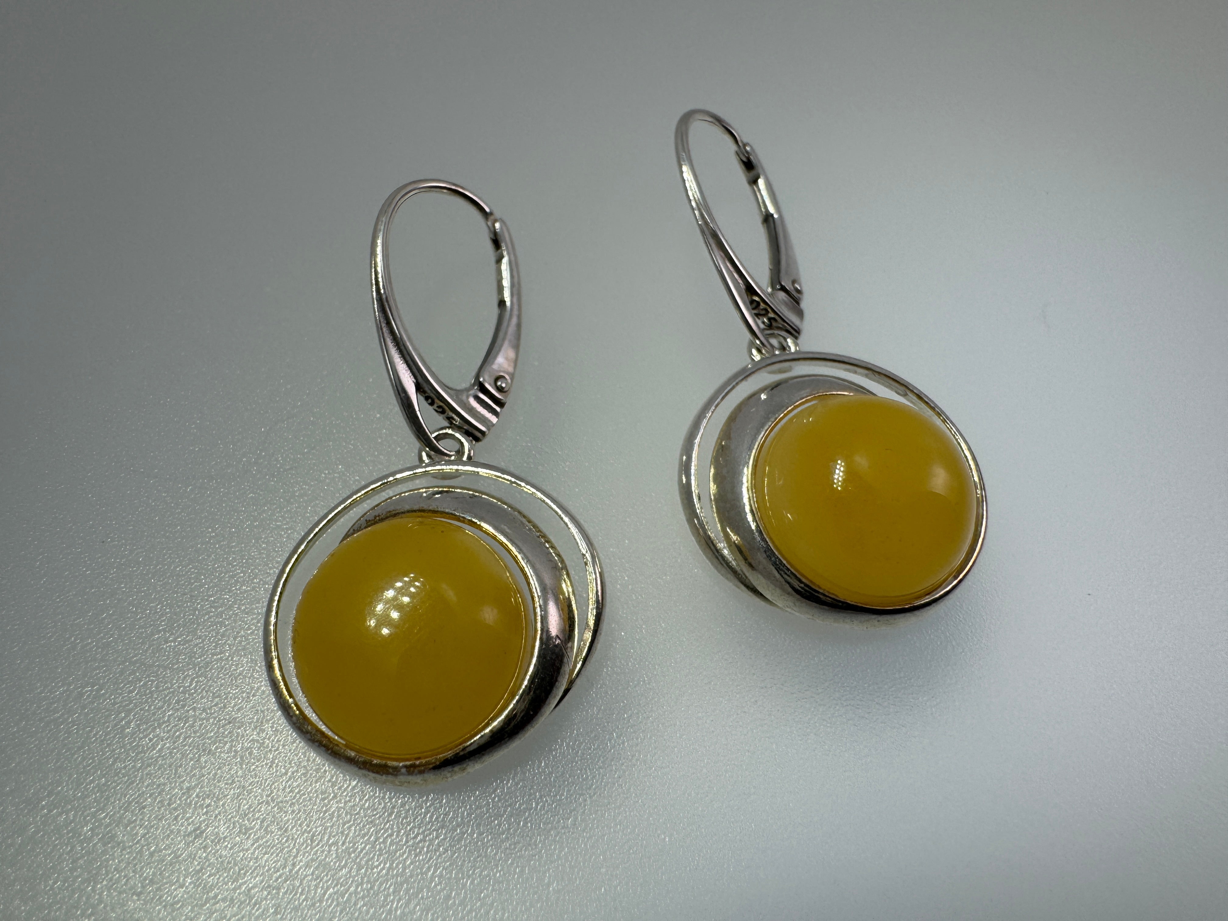 Handmade Sterling Silver & Genuine Butterscotch Baltic Amber Dangle Lever Back Earrings