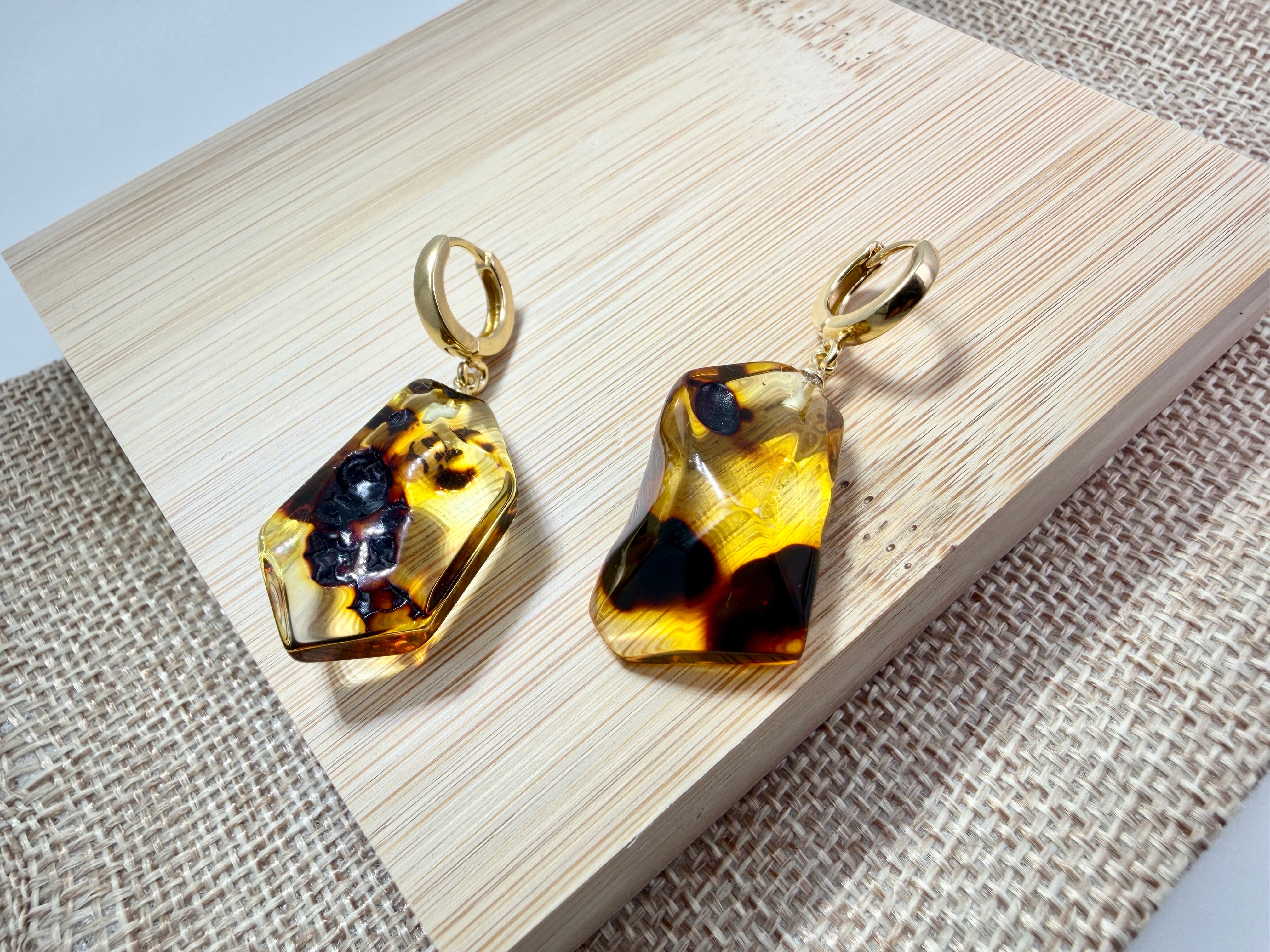 Handmade Sterling Silver & Lemon Baltic Amber Drop Earrings – Secure Gold Plated French Clasp – Natural Variations – One of a Kind