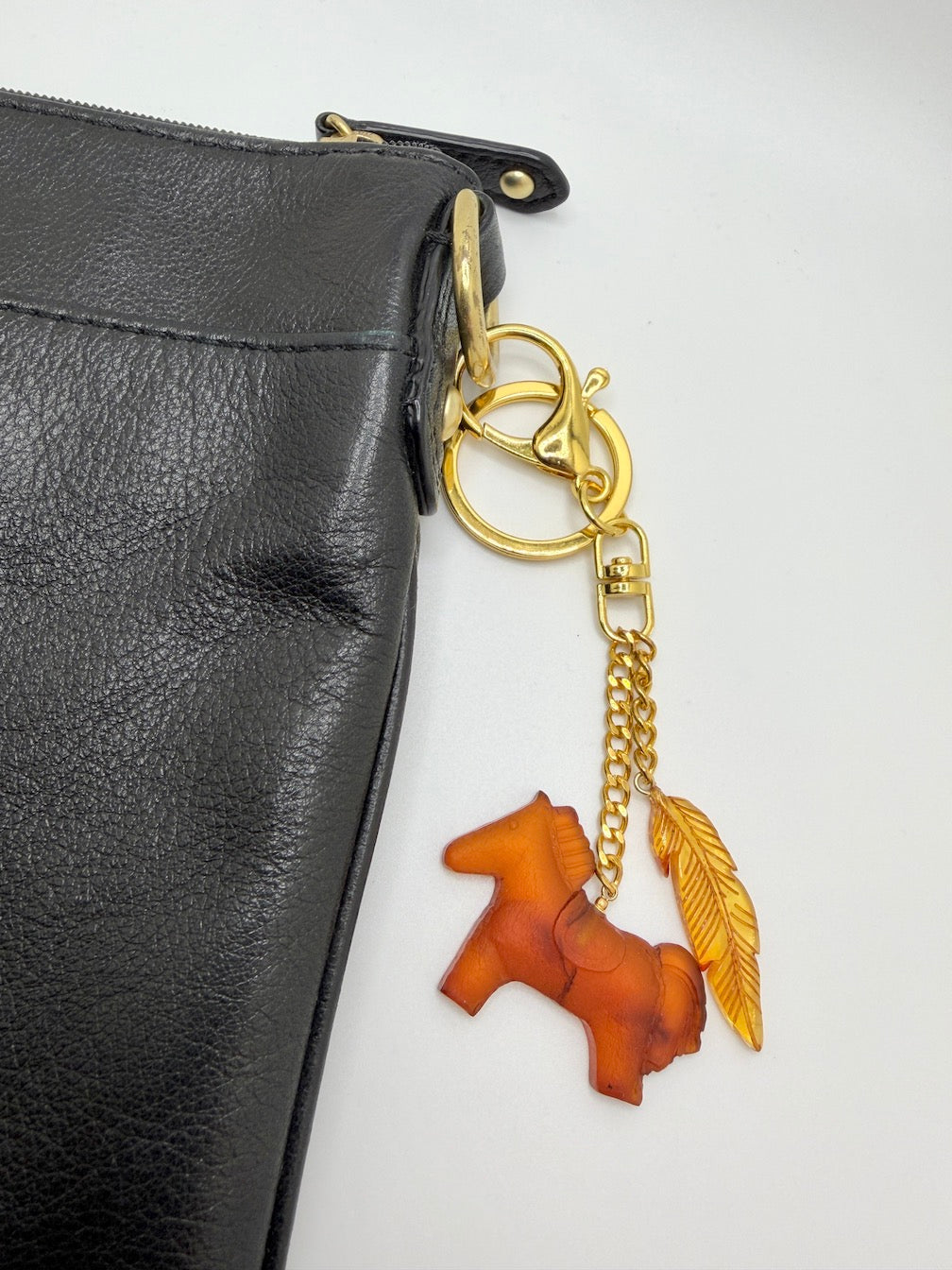 Handmade in Lithuania Genuine Baltic Amber Horse and Leaf Purse Charm – Elegant Laser-Cut Accent